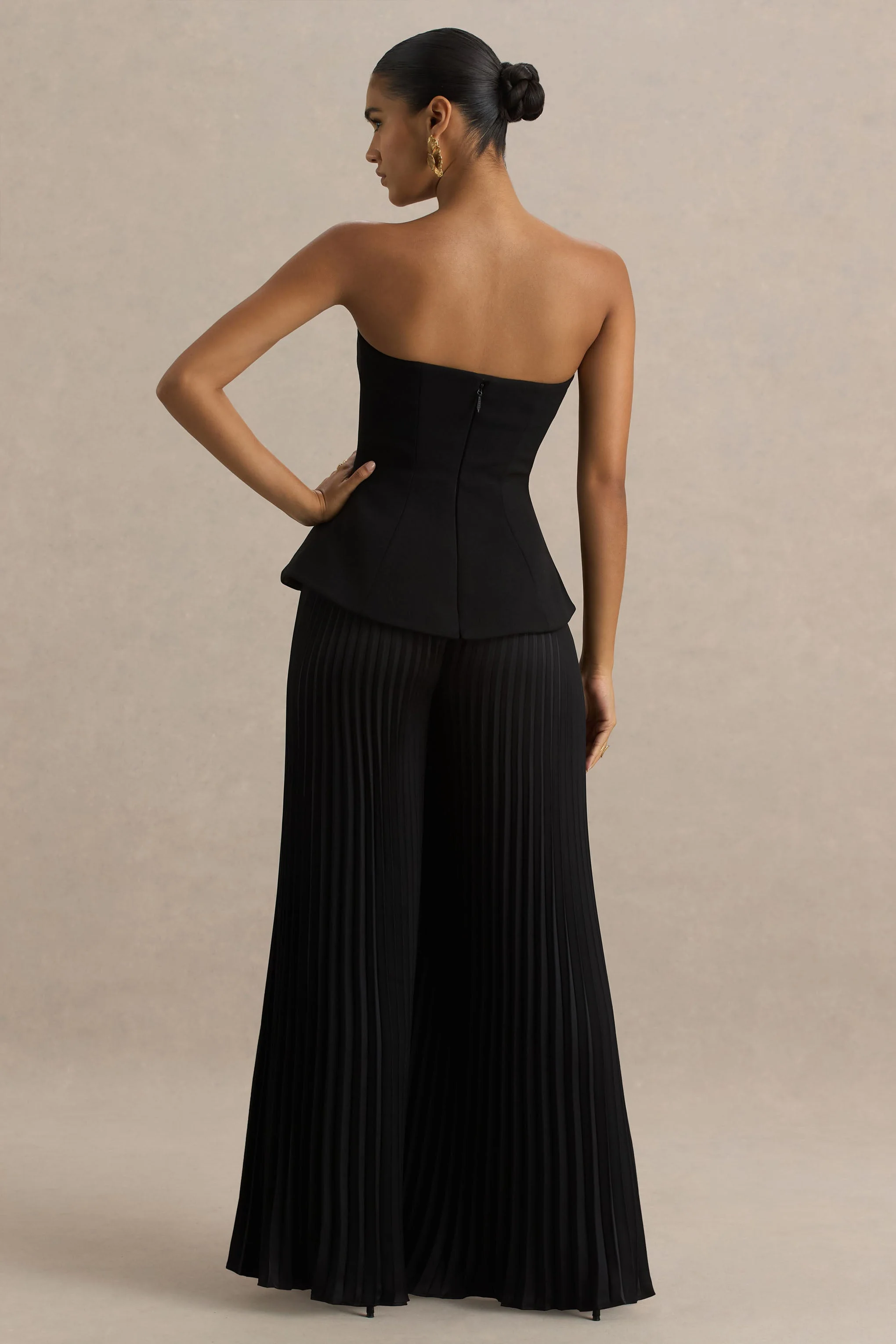 Feeling Good | Black Bandeau Jumpsuit With Pleated Trouser