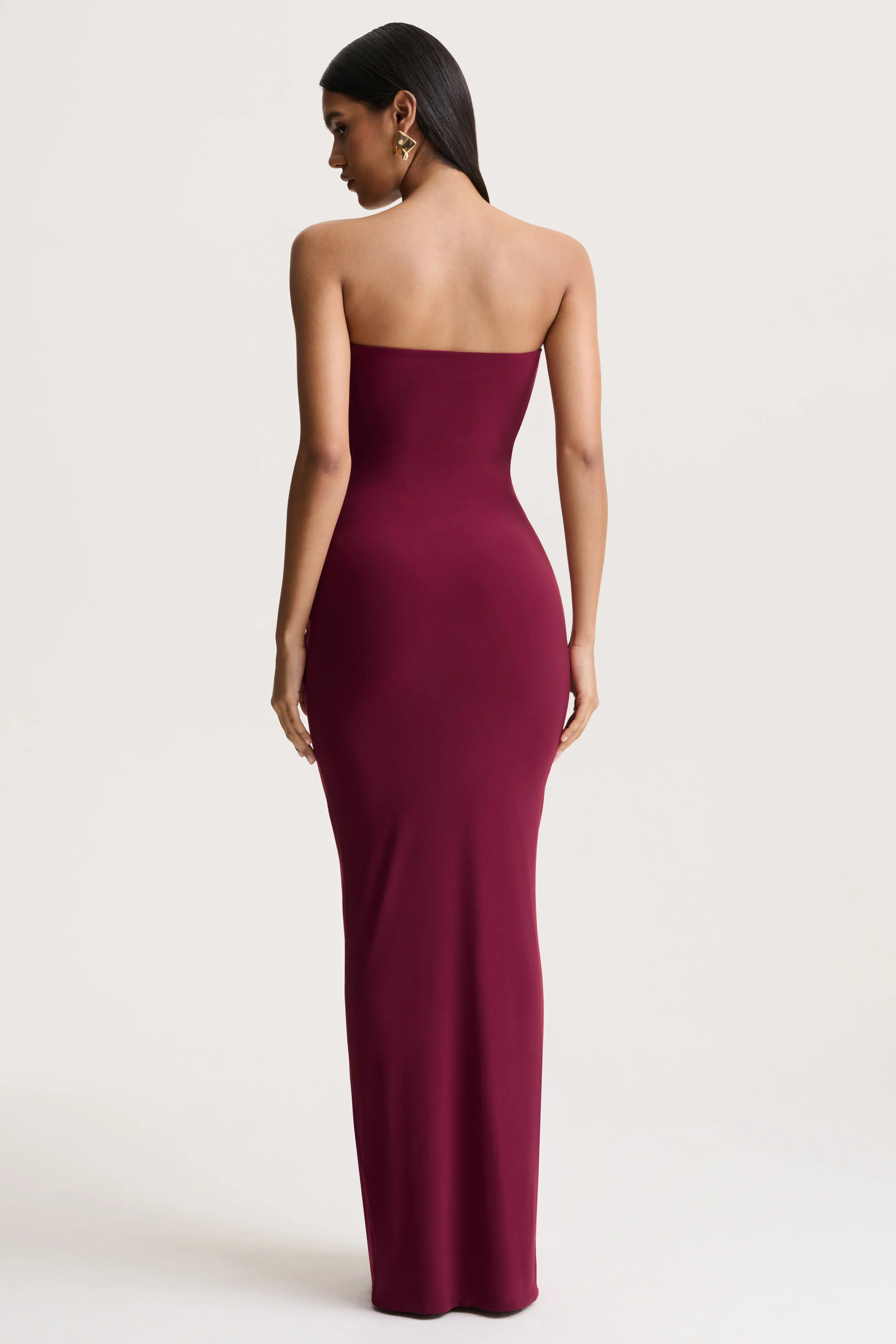 Beverly | Burgundy Bandeau Maxi Dress With Gathered-Detailing