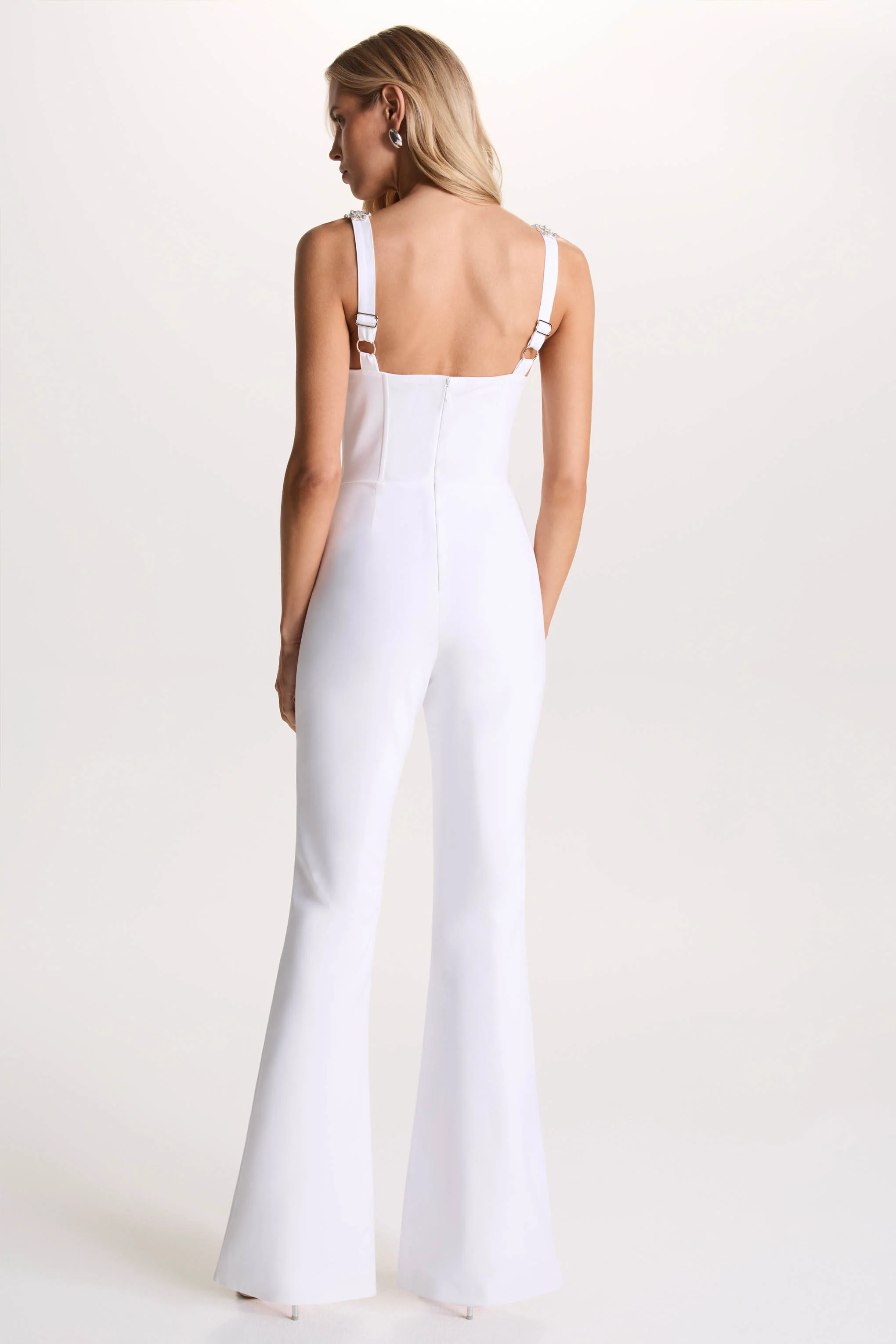 Amadi | White Embellished Strappy Flared-Leg Jumpsuit