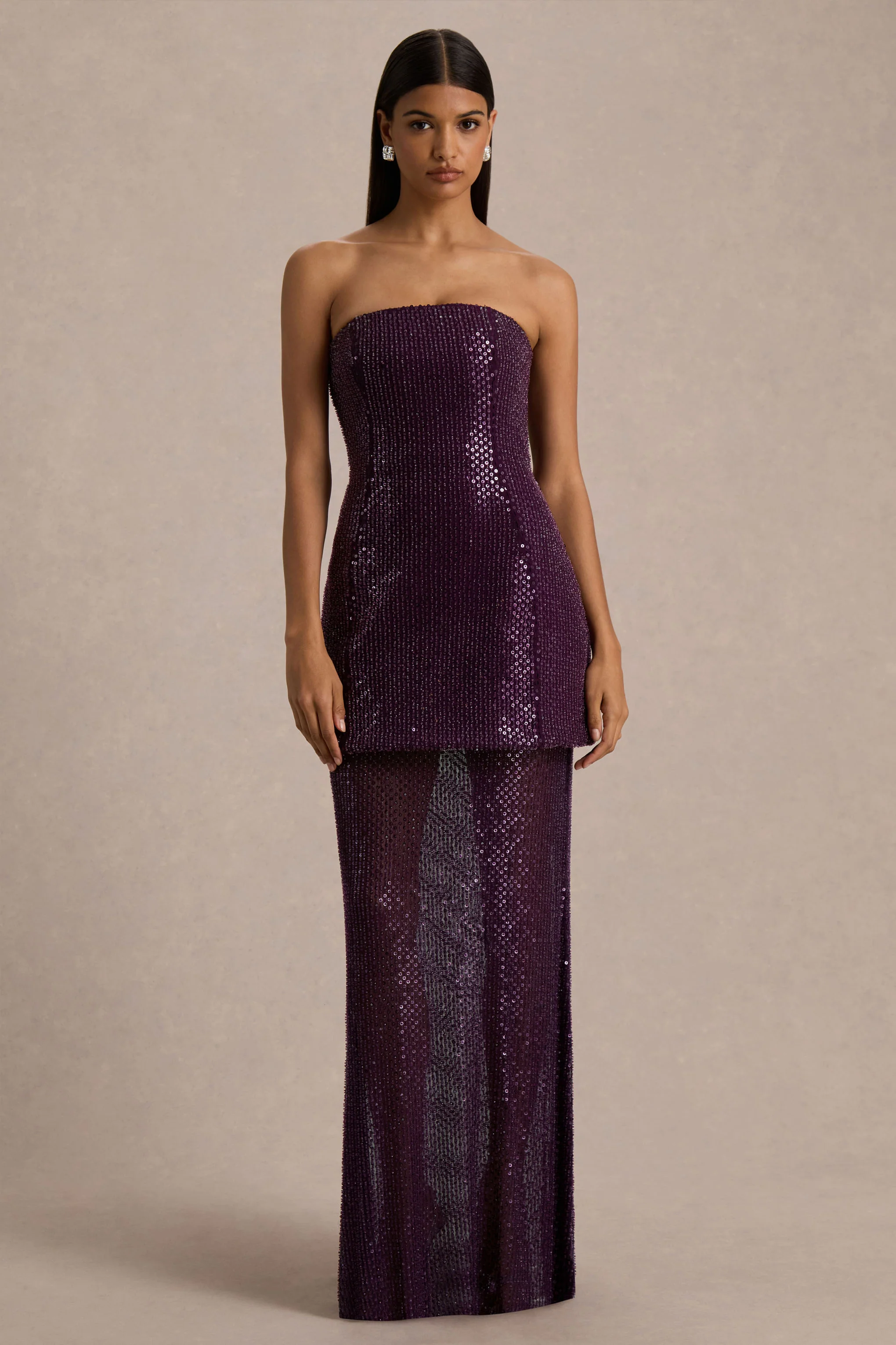 Luciana | Purple Embellished Bandeau Maxi Dress