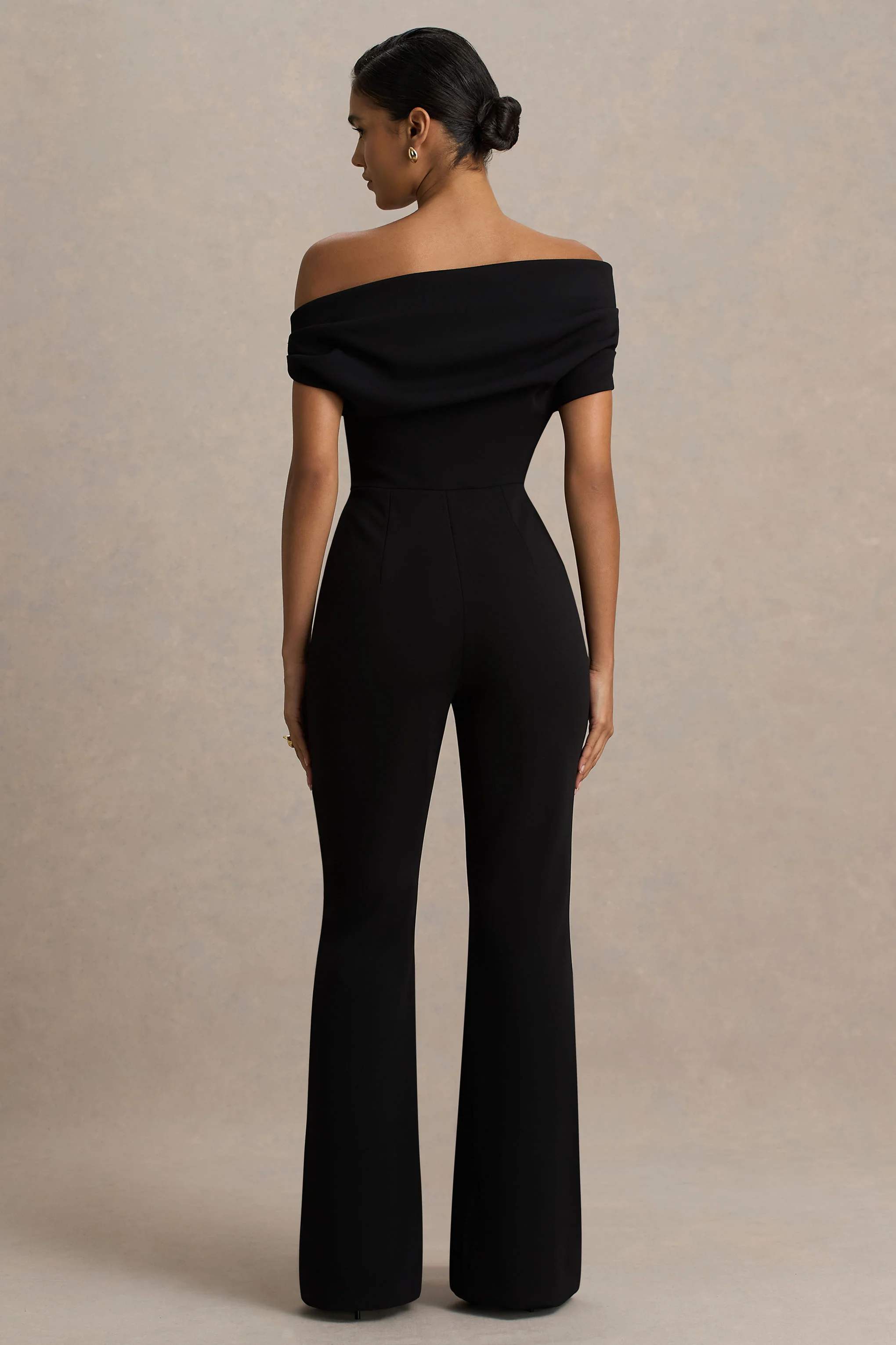Alexandra | Black Asymmetric-Neck Draped Jumpsuit
