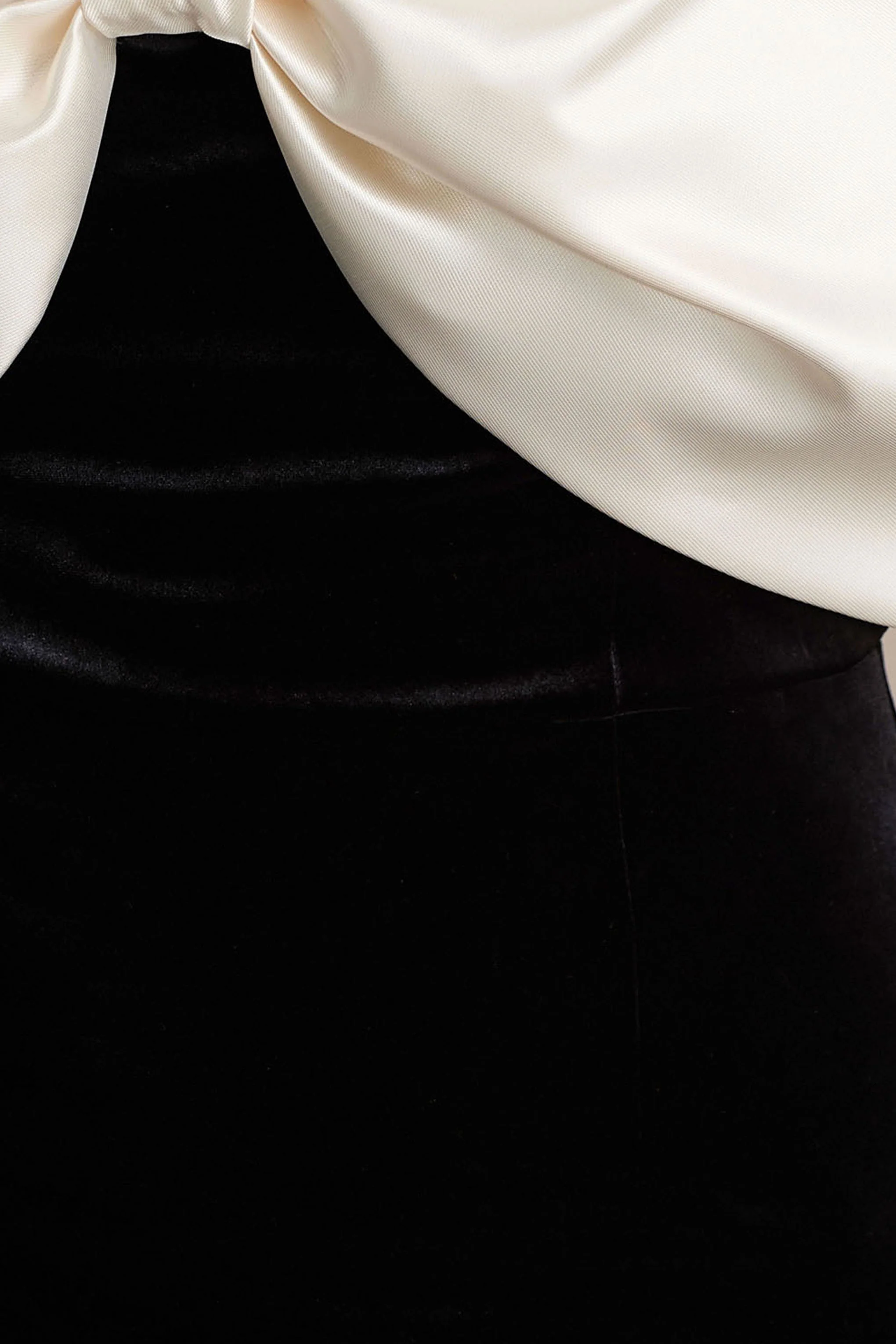 Twilight | Black And White Velvet Bardot-Neck Midi Dress With Oversized Satin Bow