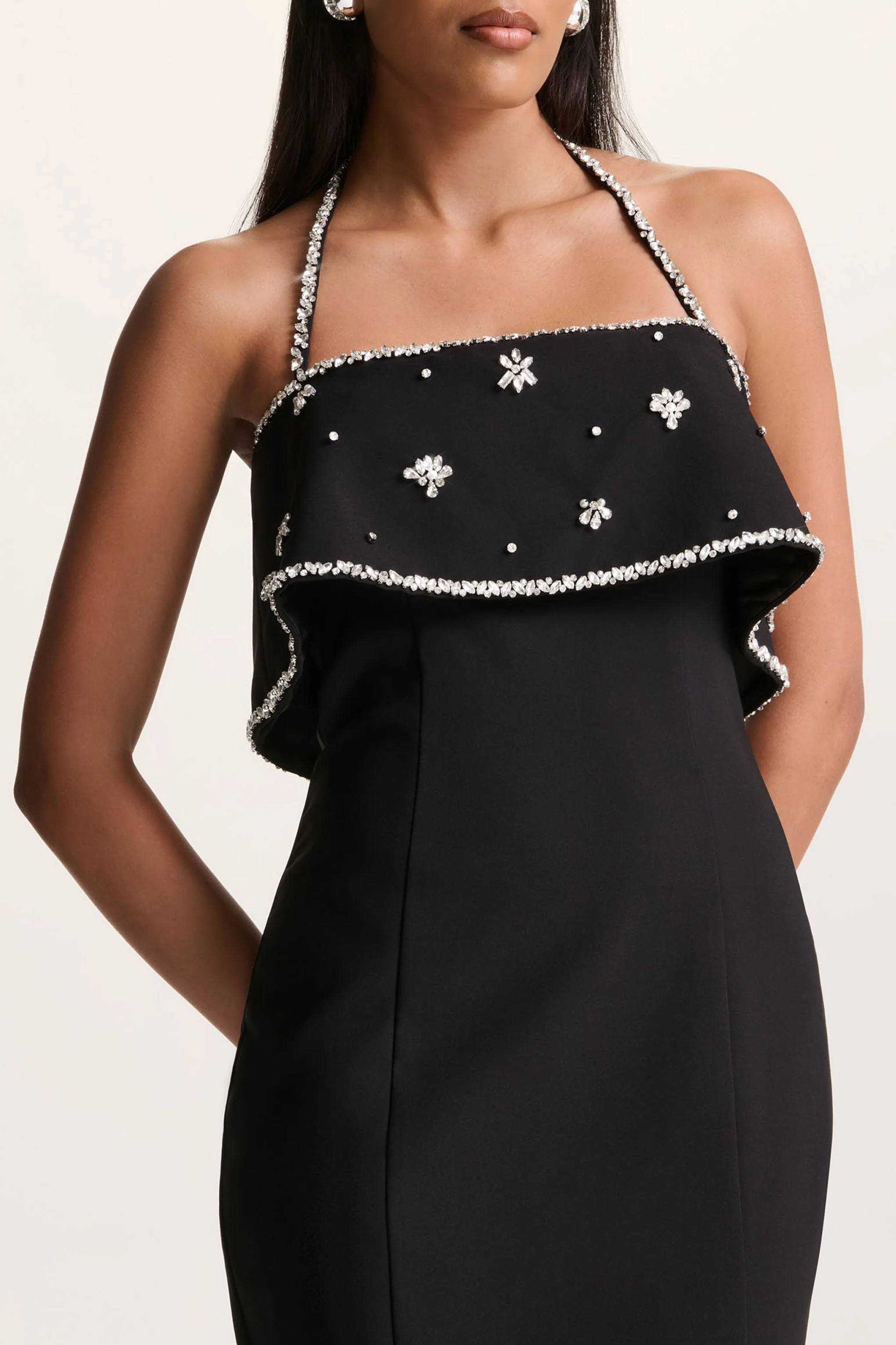 Illiana | Black Bandeau Hand-Embellished Maxi Dress