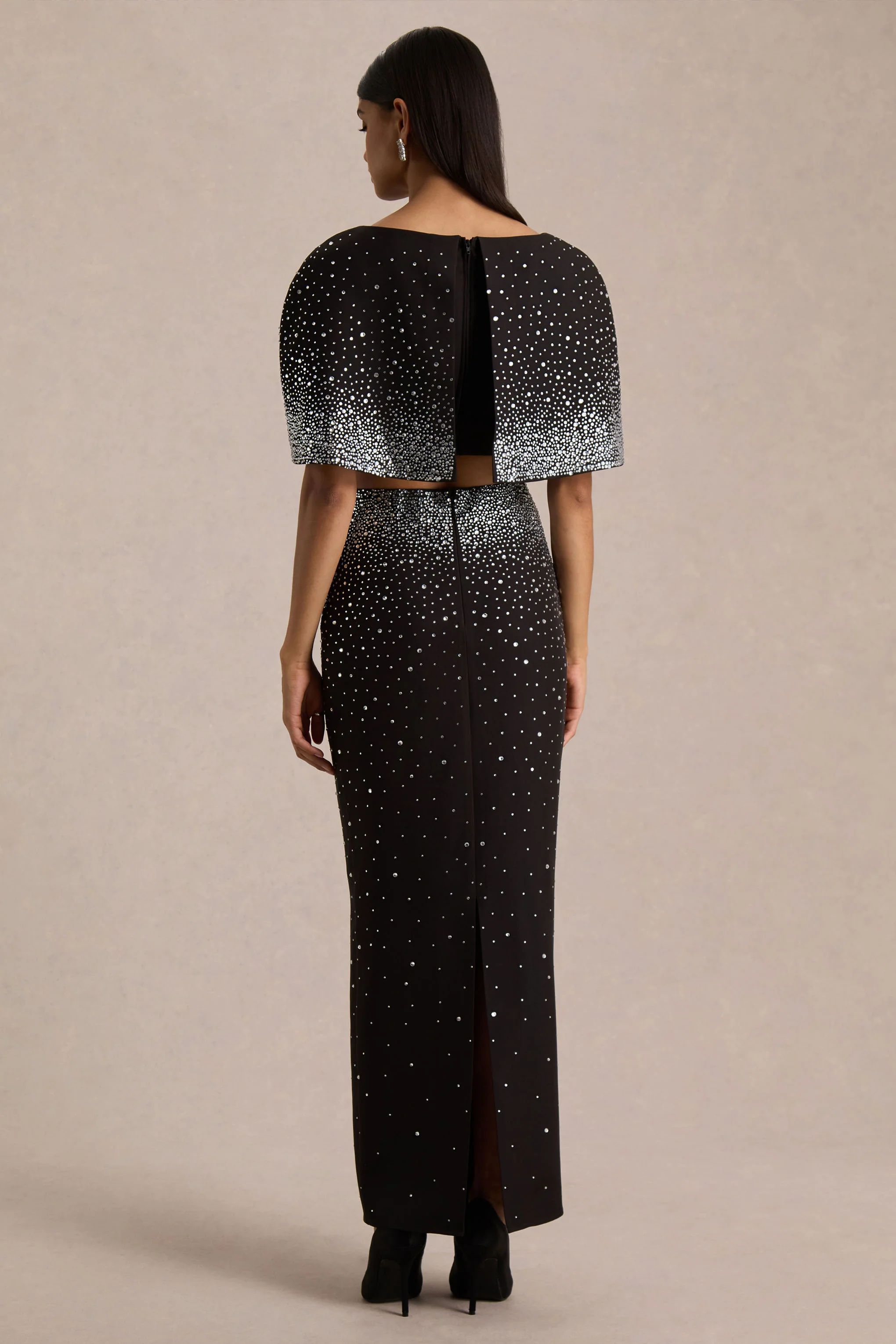 Fabiana | Black Hand-Embellished Maxi Skirt