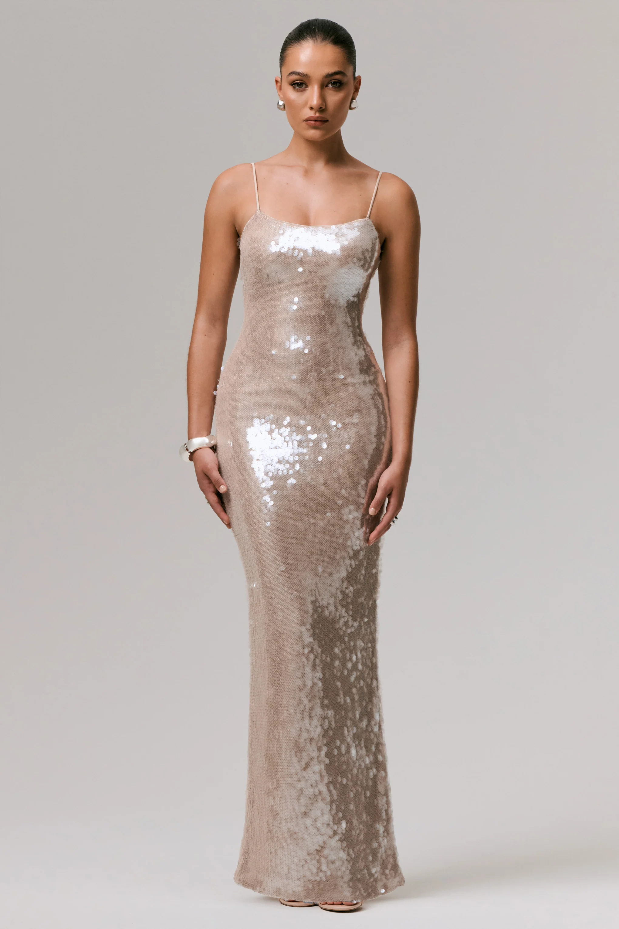 Vermont | Nude Sequin Square-Neck Maxi Dress