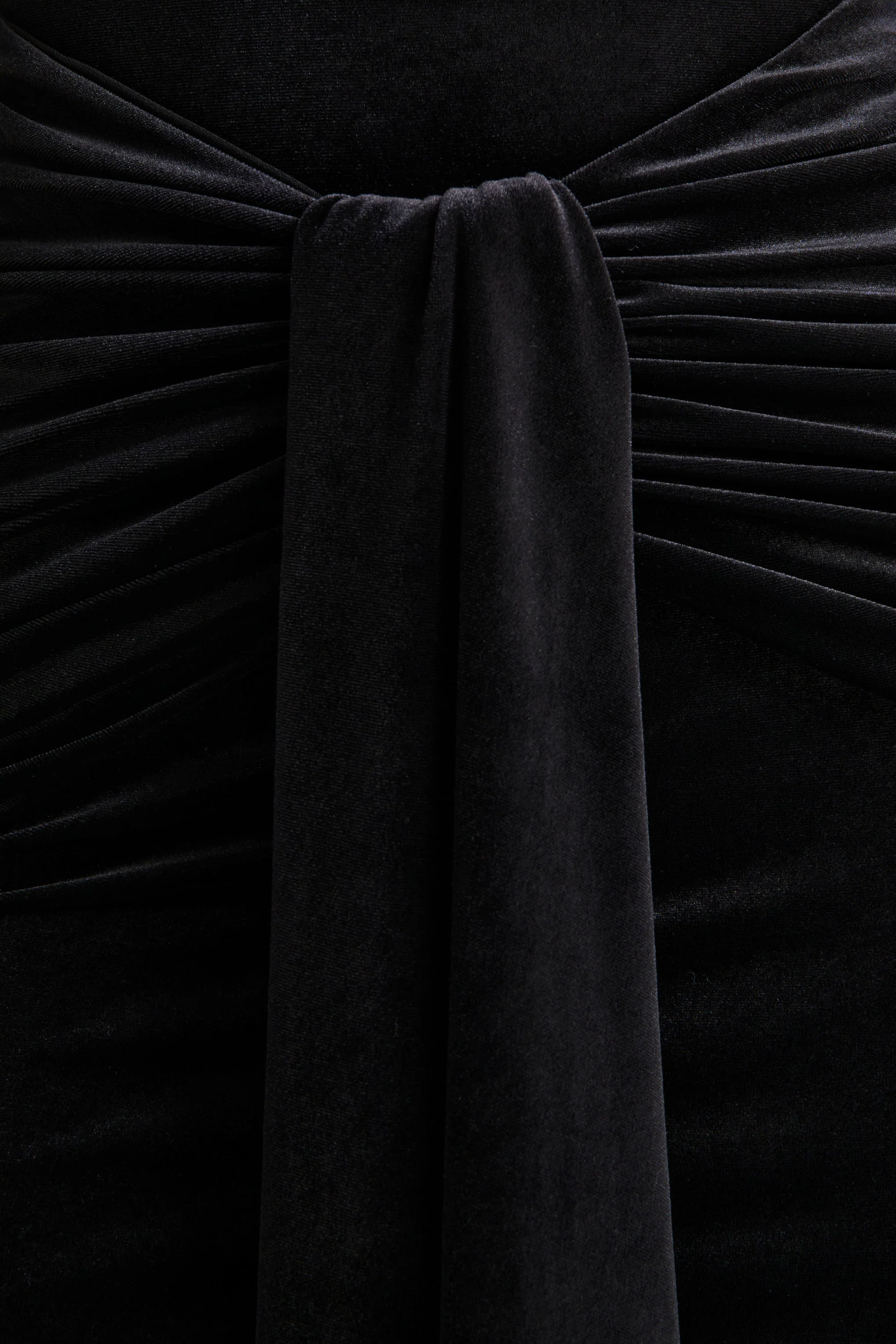 Idalina | Black Velvet High-Neck Maxi Dress With Gathered-Detailing