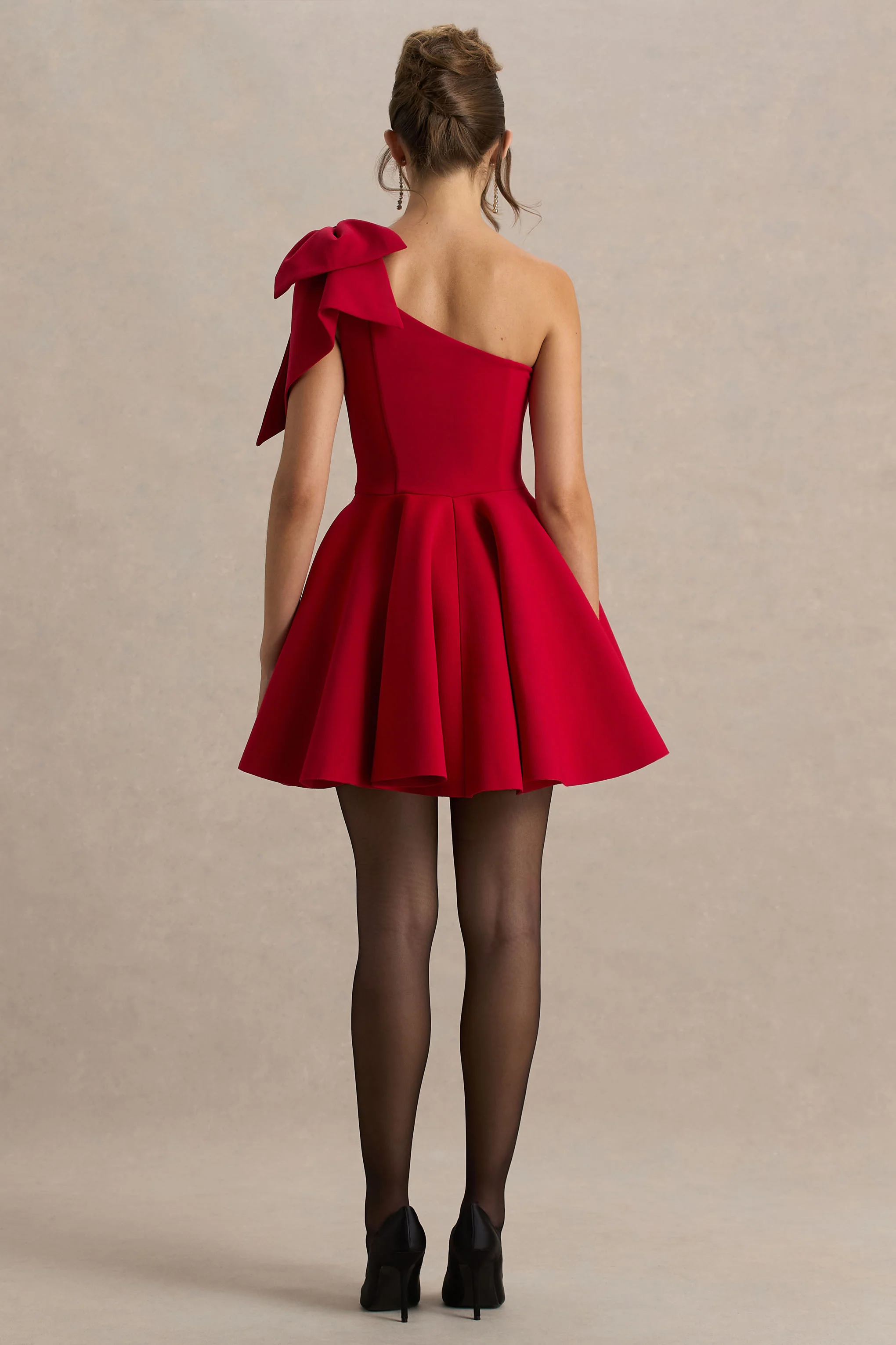 Prosperity | Red Asymmetric-Neck Mini Dress With Bow Detail