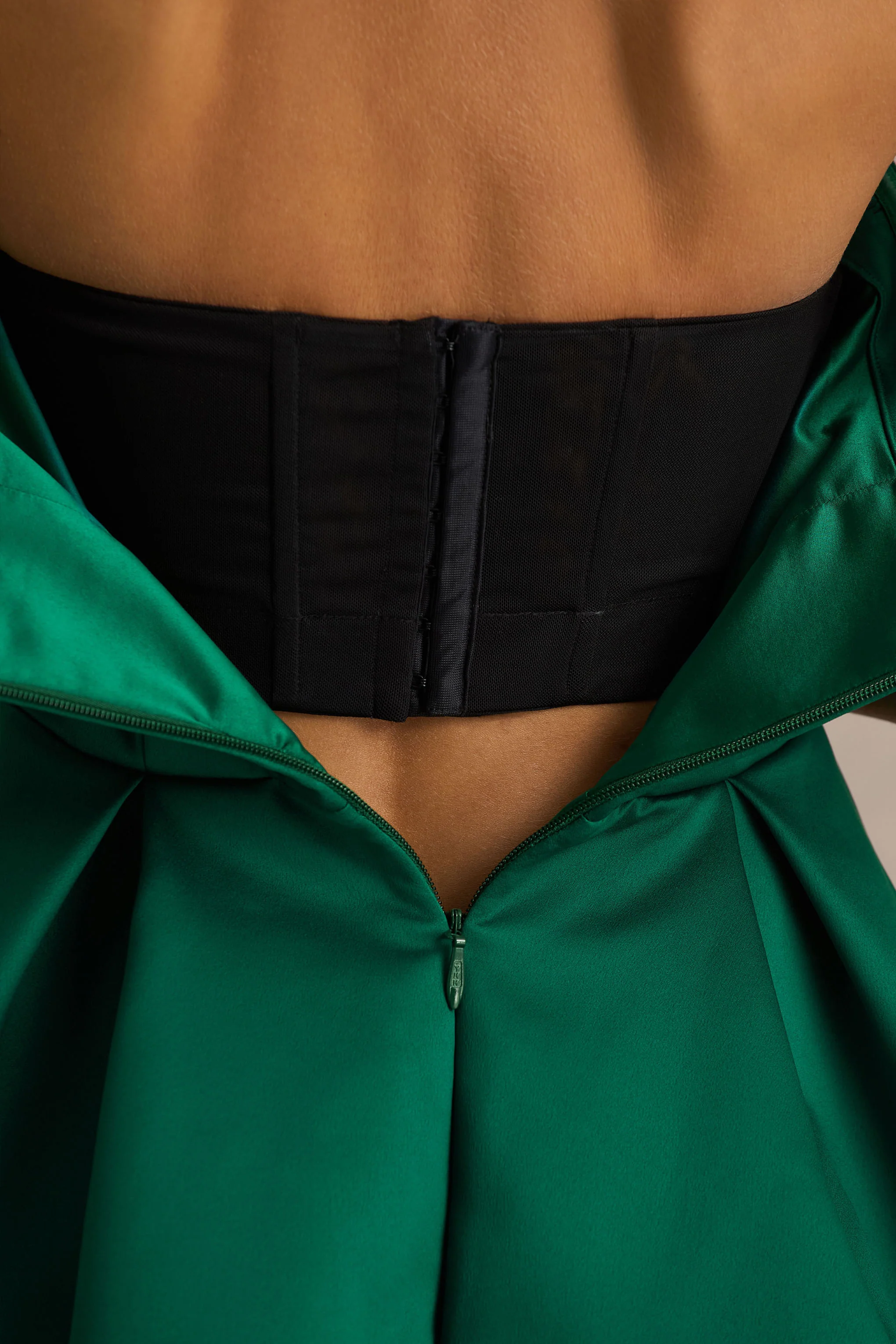 Fleur | Dark Green Satin Bandeau Mini Dress