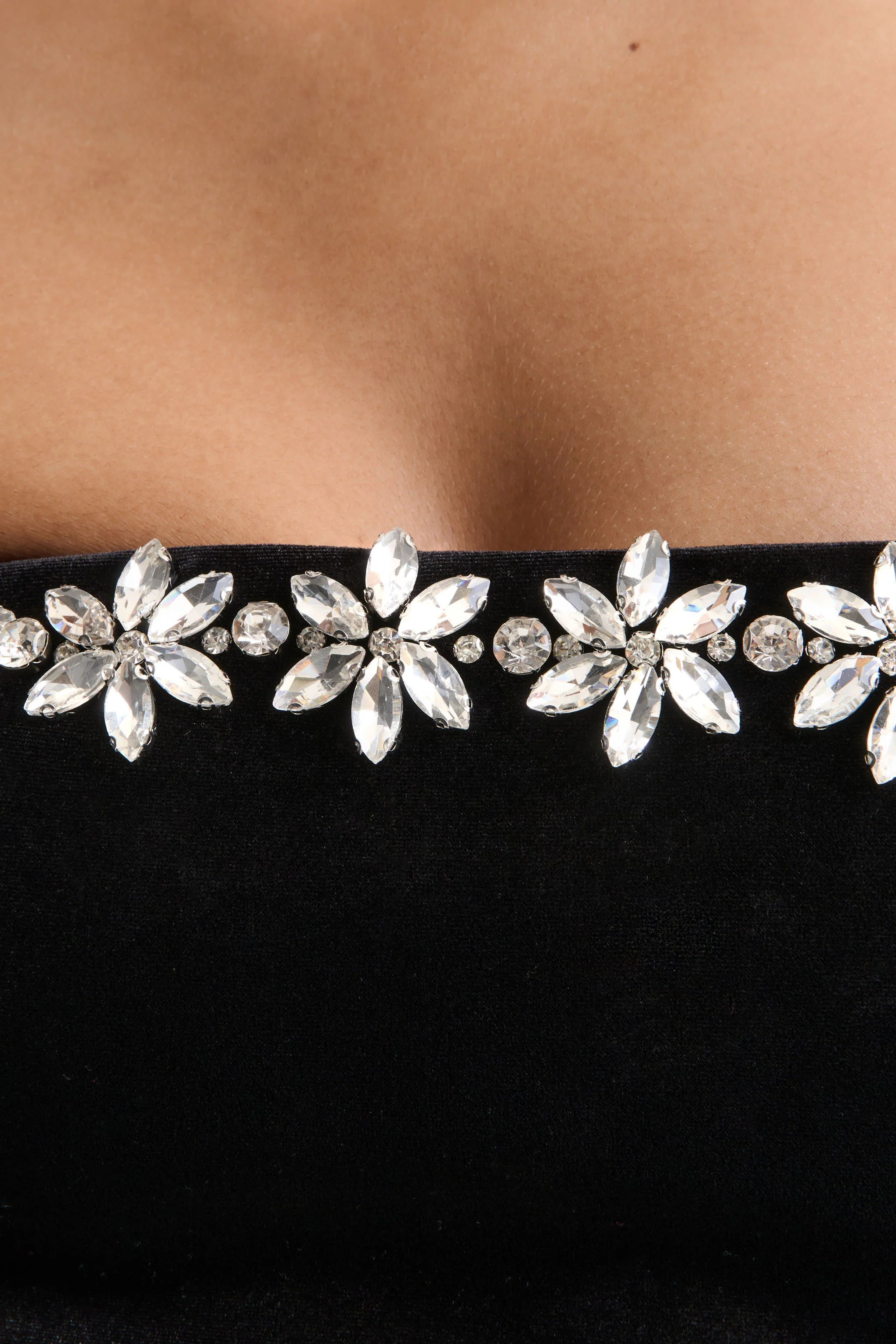 Naia | Black Velvet Embellished Bandeau Mini Dress