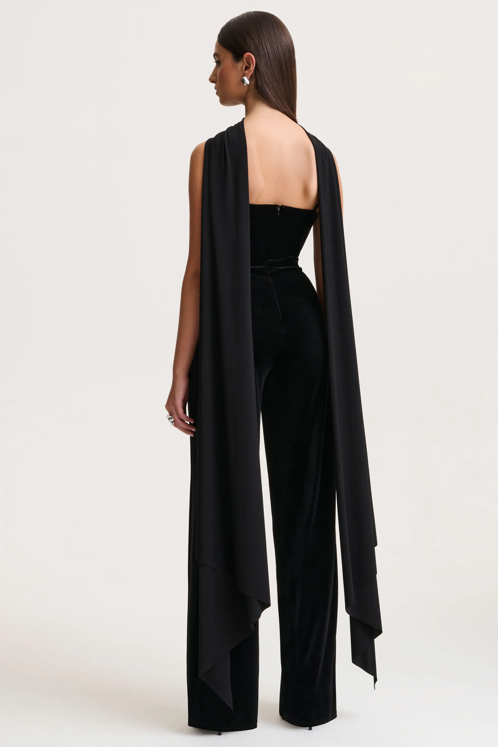 Madalina | Black High-Neck Jumpsuit With Scarf-Detail