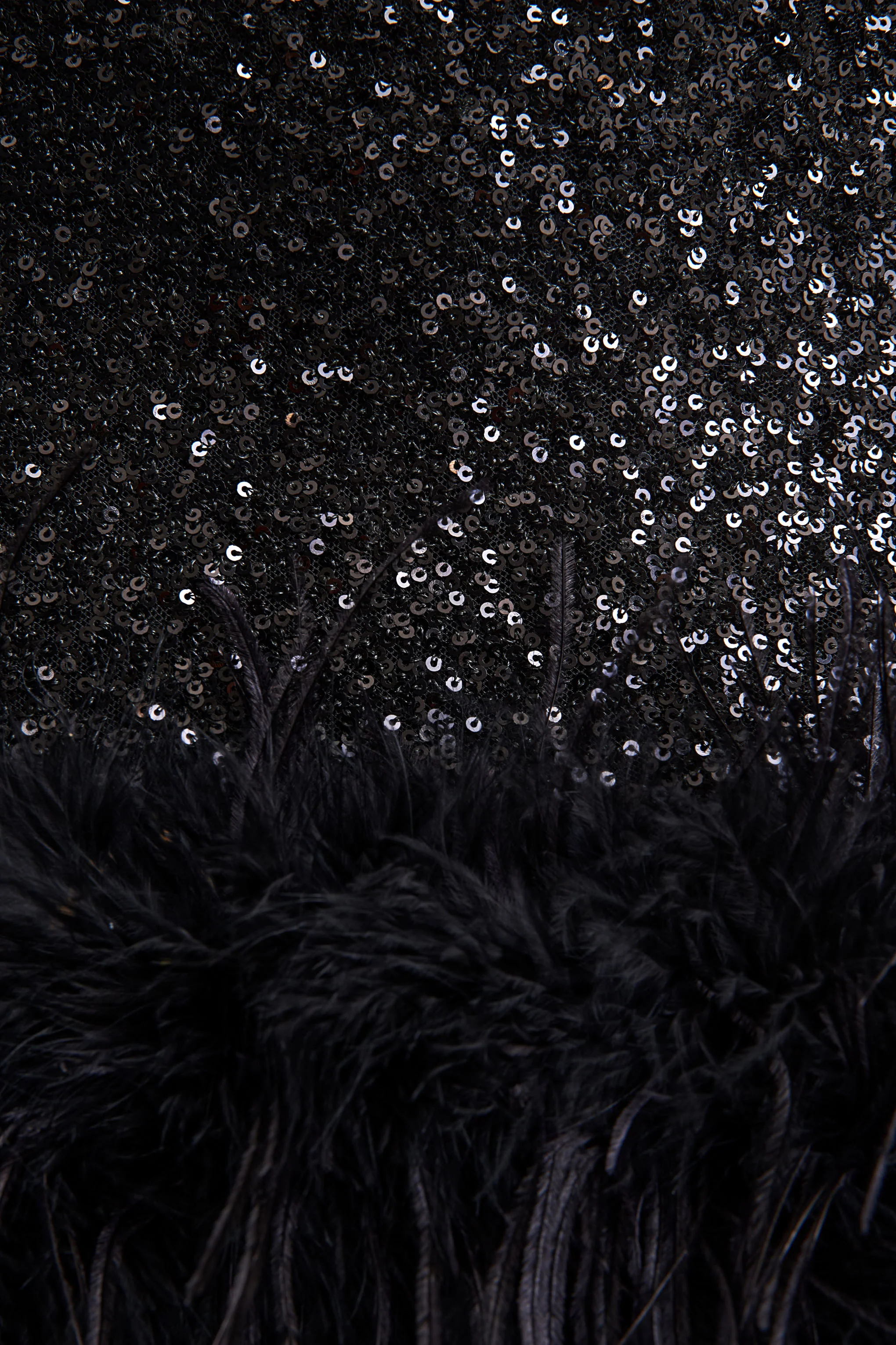 Rosalinda | Black Sequin Square-Neck Mini Dress With Feather Trim