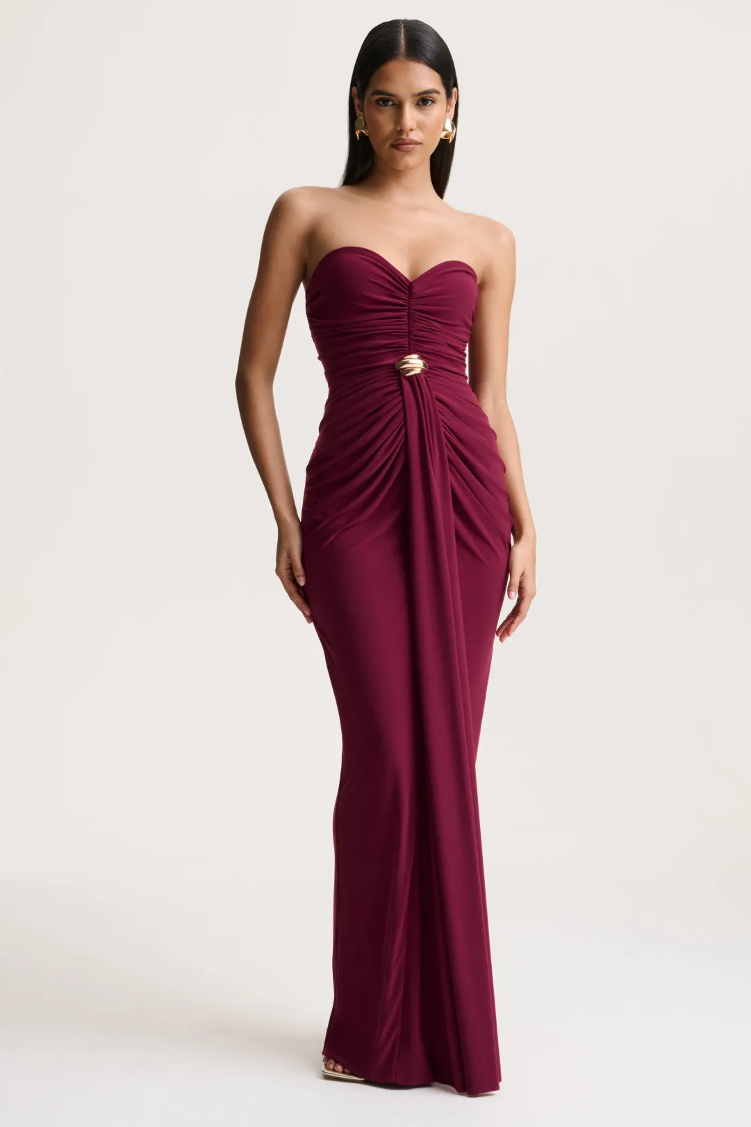Beverly | Burgundy Bandeau Maxi Dress With Gathered-Detailing Beverly | Burgundy Bandeau Maxi Dress With Gathered-Detailing