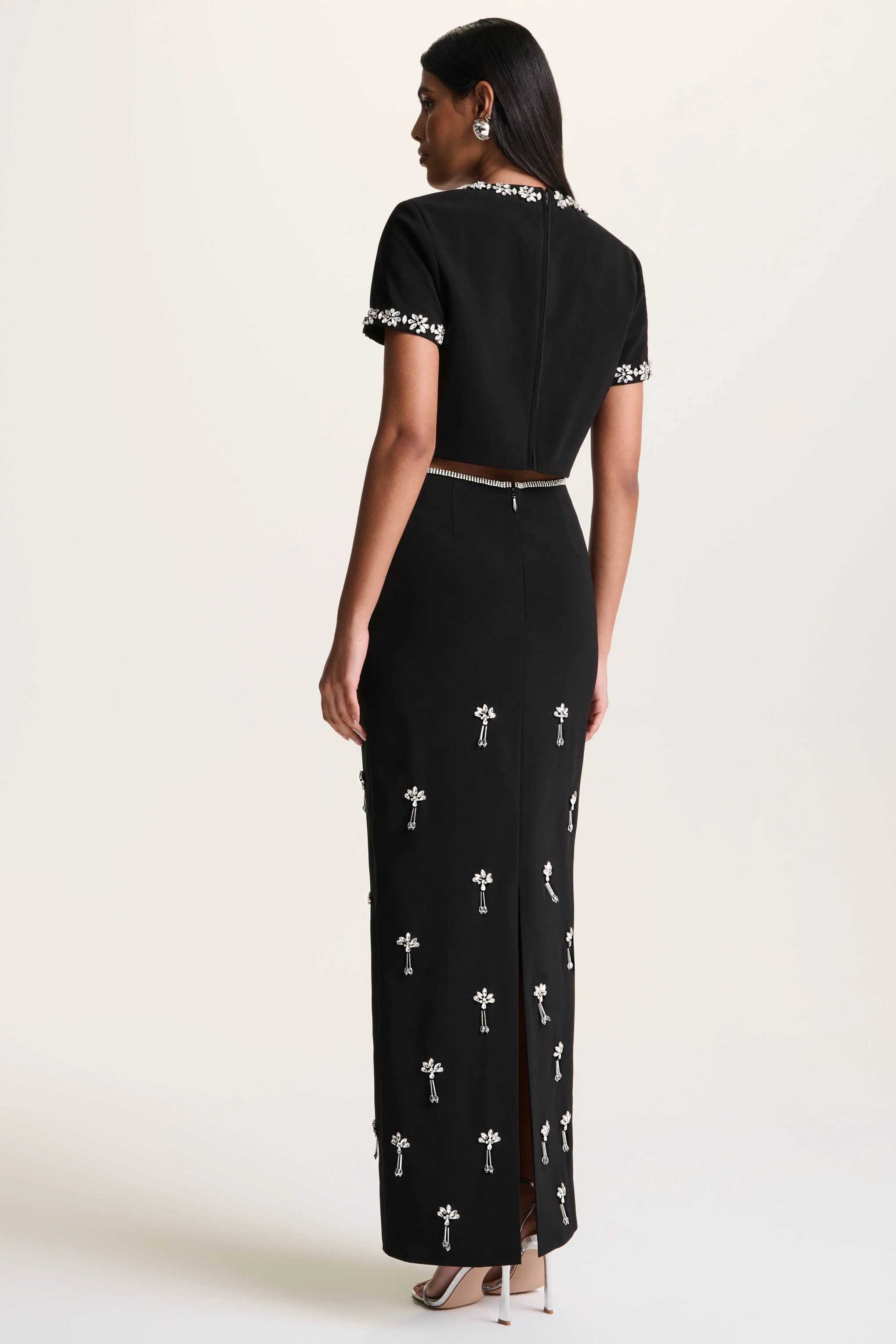 Aven | Black Hand-Embellished Maxi Skirt