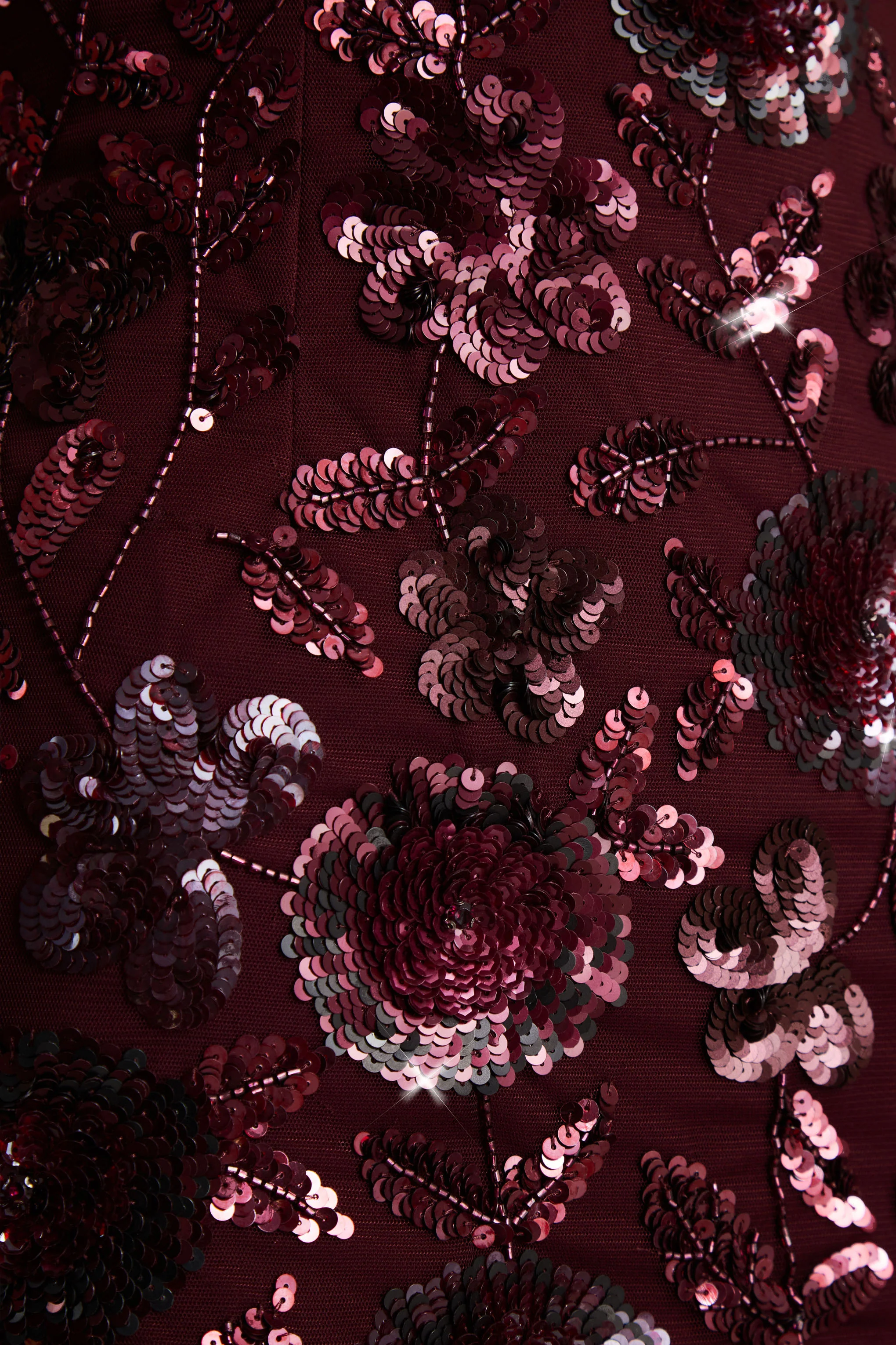 Moonshine | Burgundy Floral Sequin Embellished Square-Neck Mini Dress