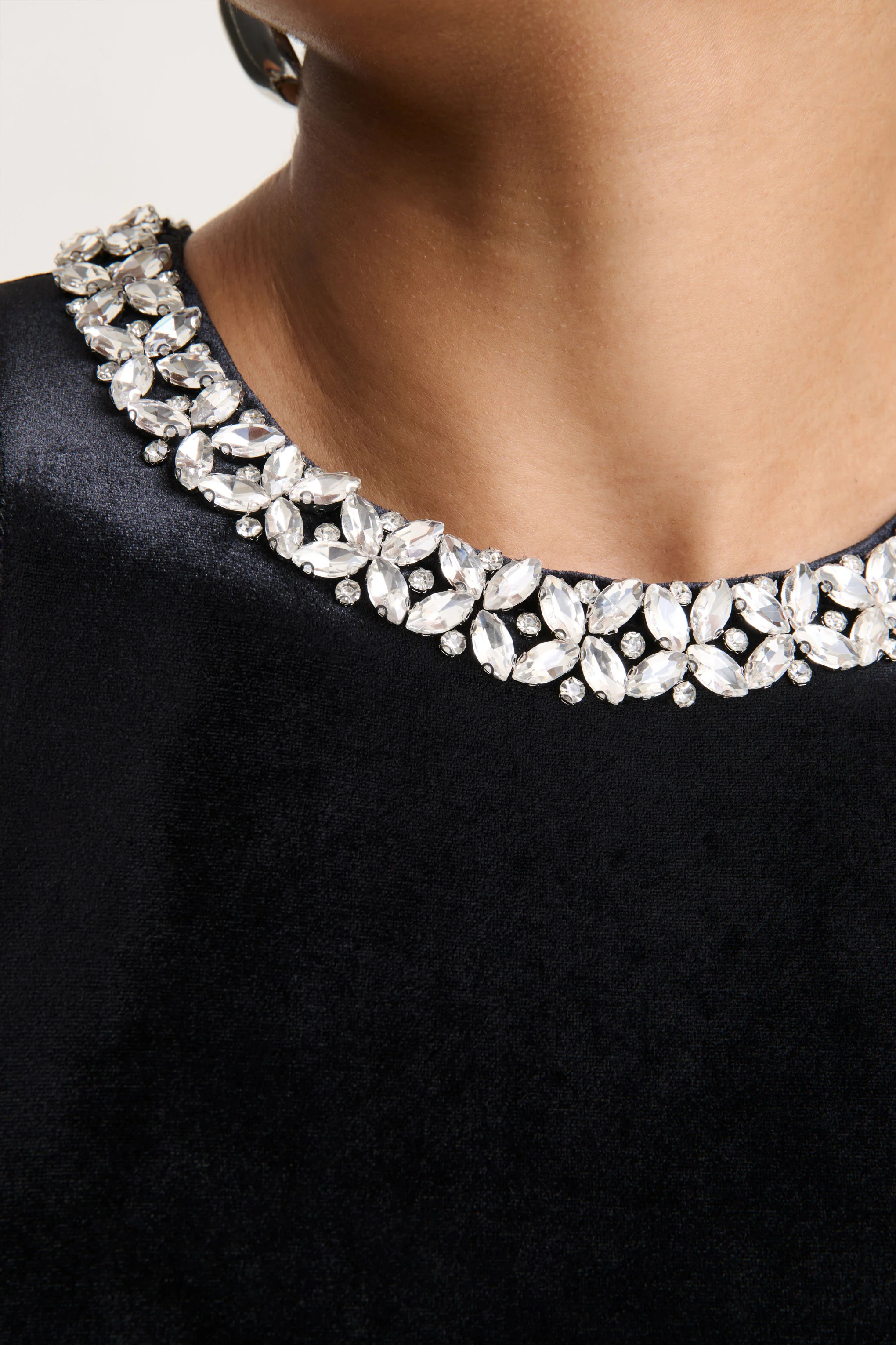 Meva | Black Velvet Hand-Embellished High-Neck Mini Dress