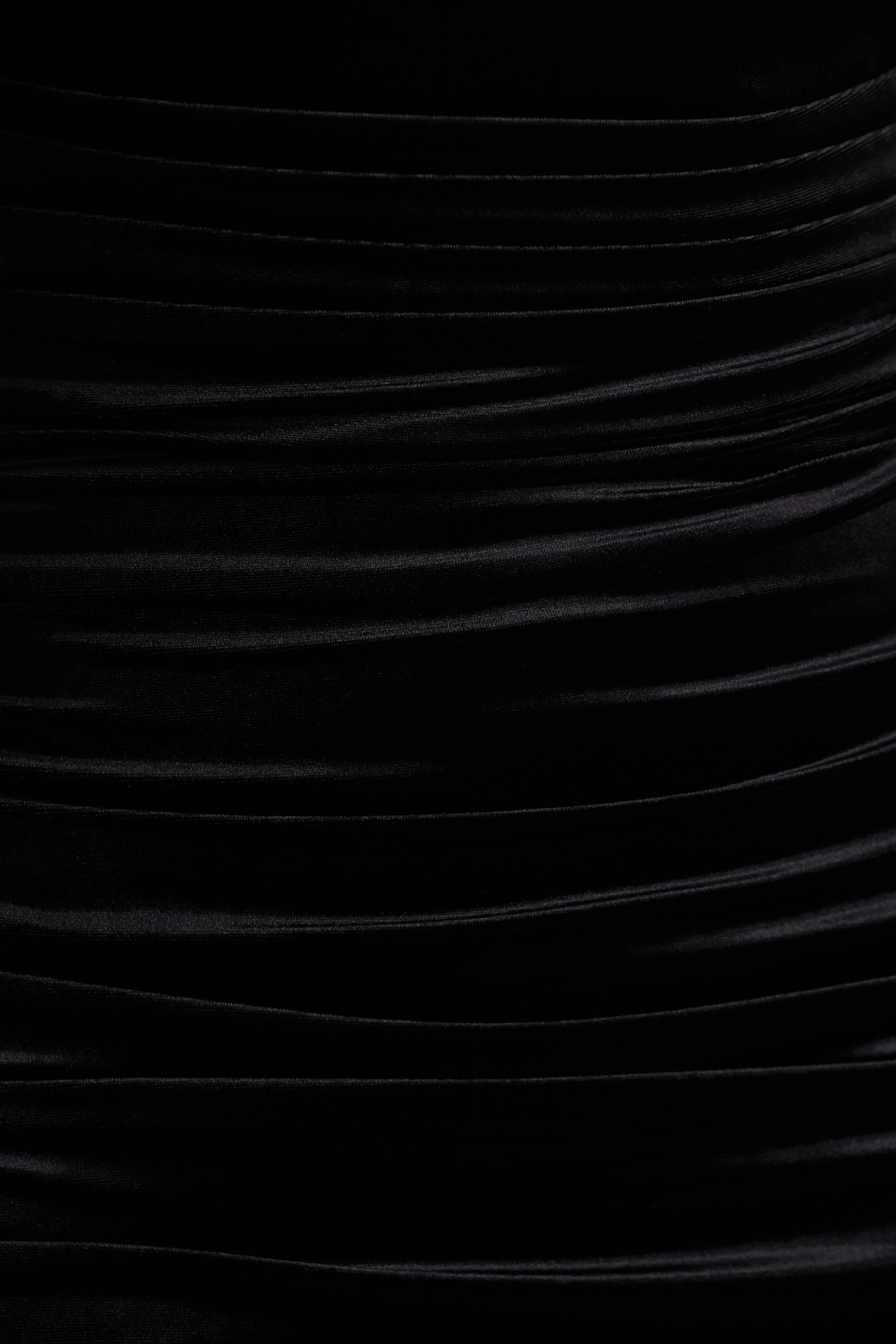 Chrissy | Black Velvet Square-Neck Midi Dress With Mesh-Sleeves And Ruched Detailing