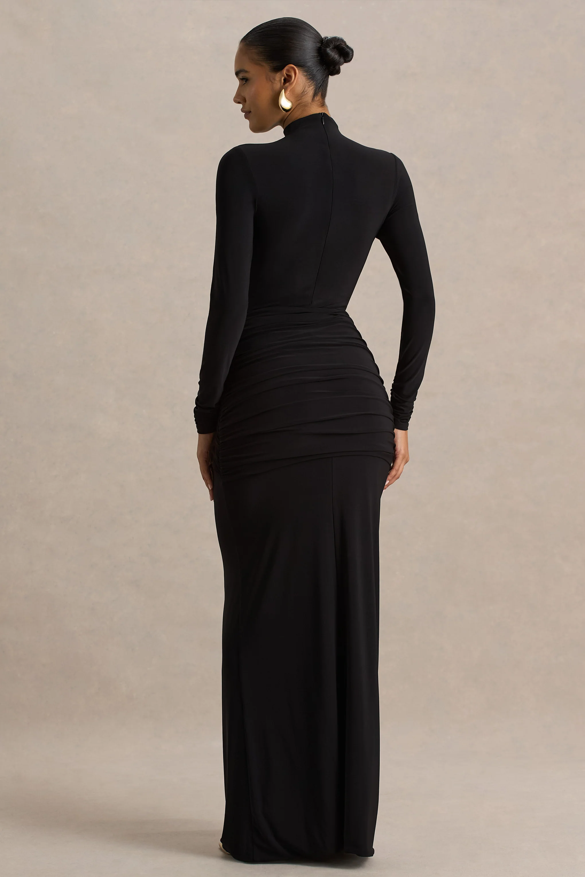 Alula | Black High-Neck Maxi Dress With Twist Detail