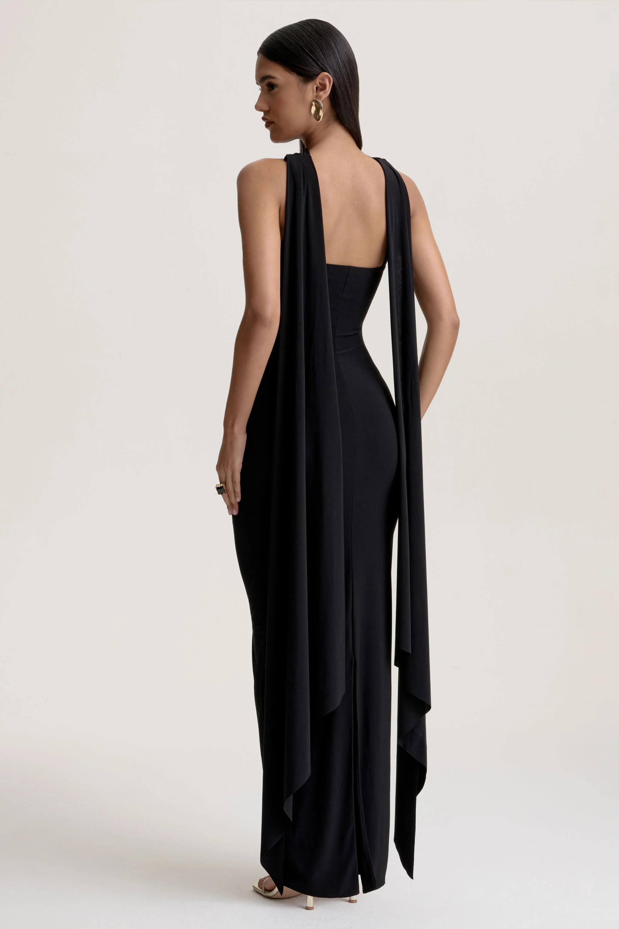 Sheila | Black Bandeau Maxi Dress With Scarf Detail