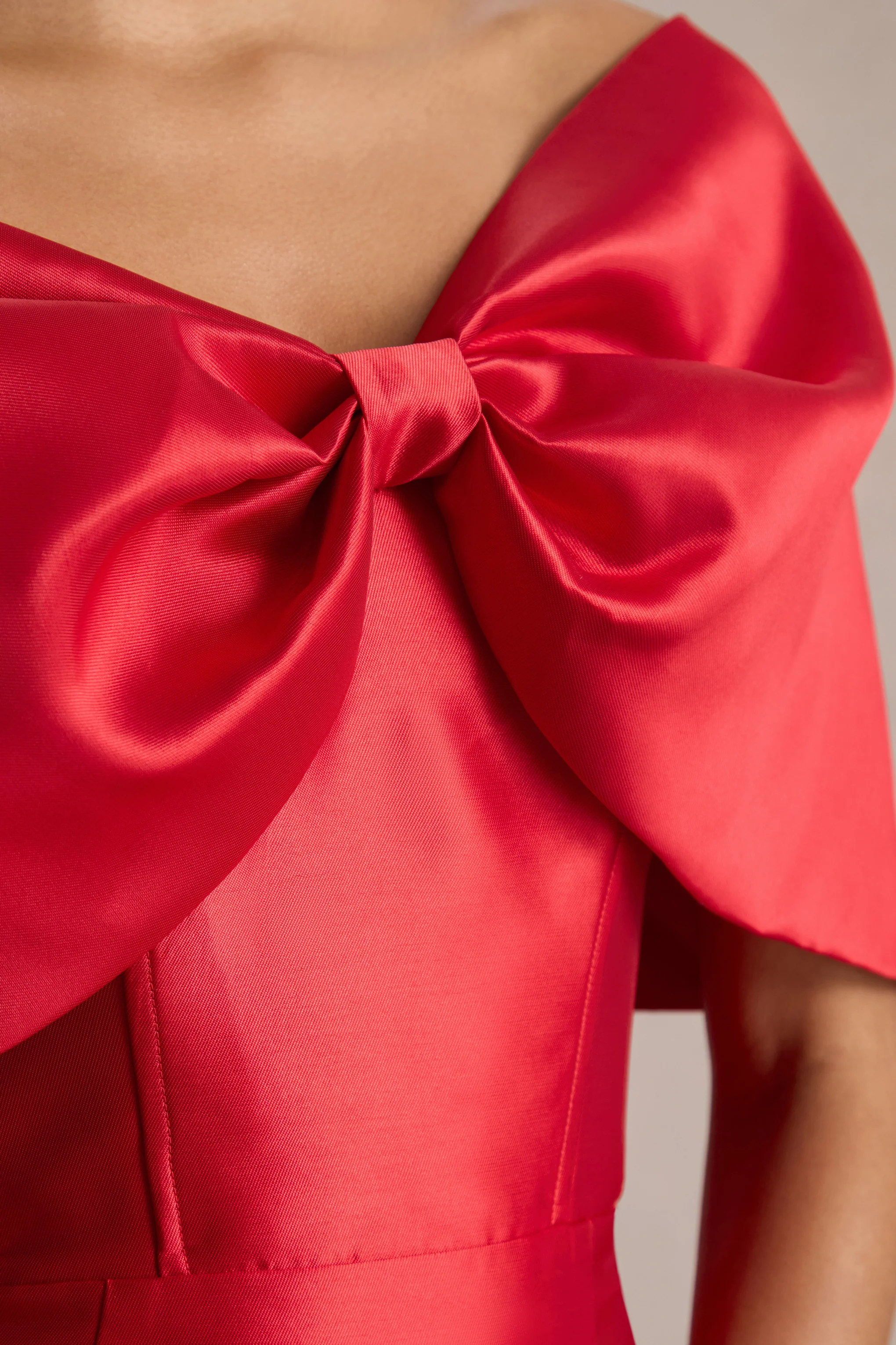 Wanting More | Red Satin Cape Maxi Dress With Oversized Bow