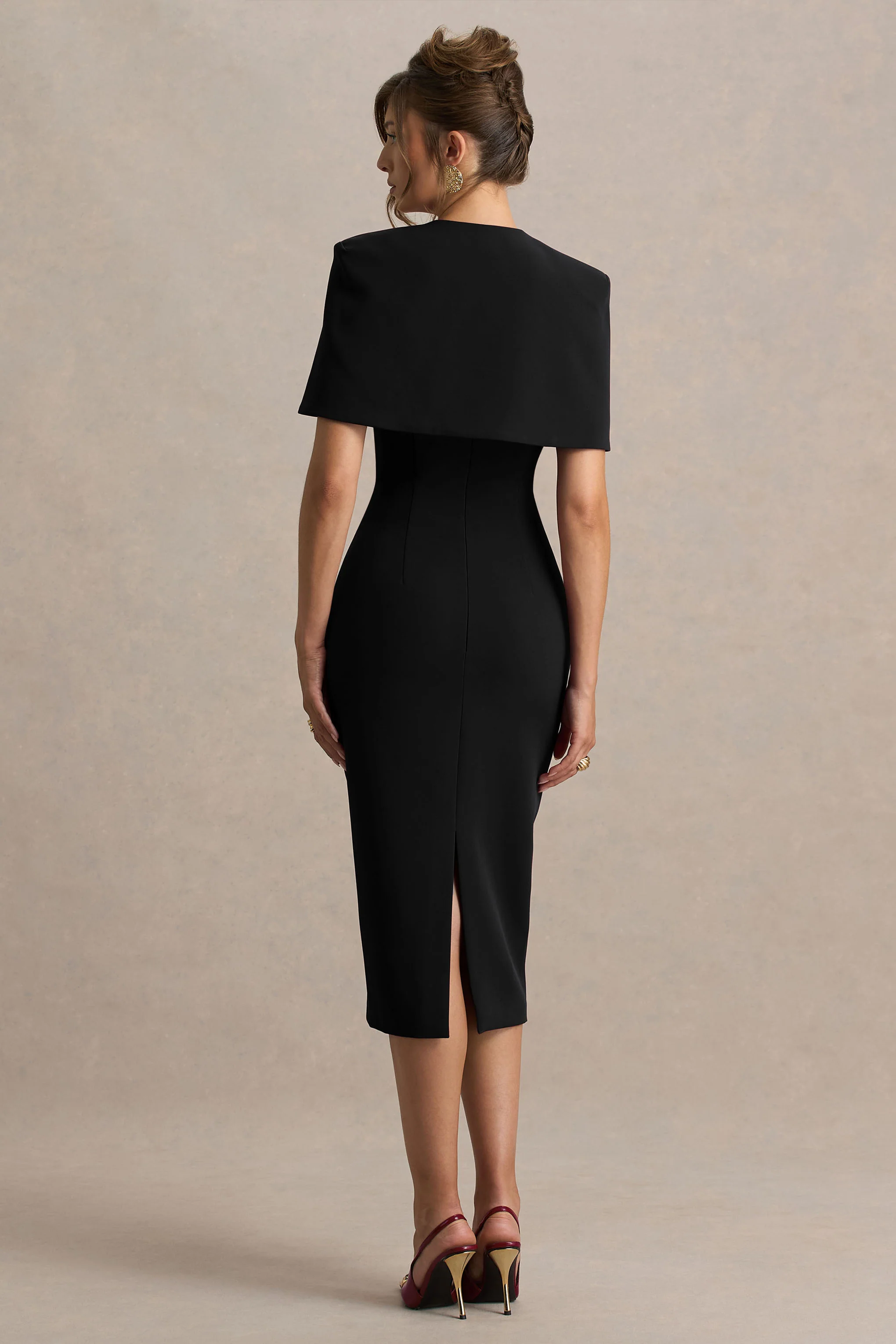 Baylor | Black Midi-Dress With Removable Cape-Detail