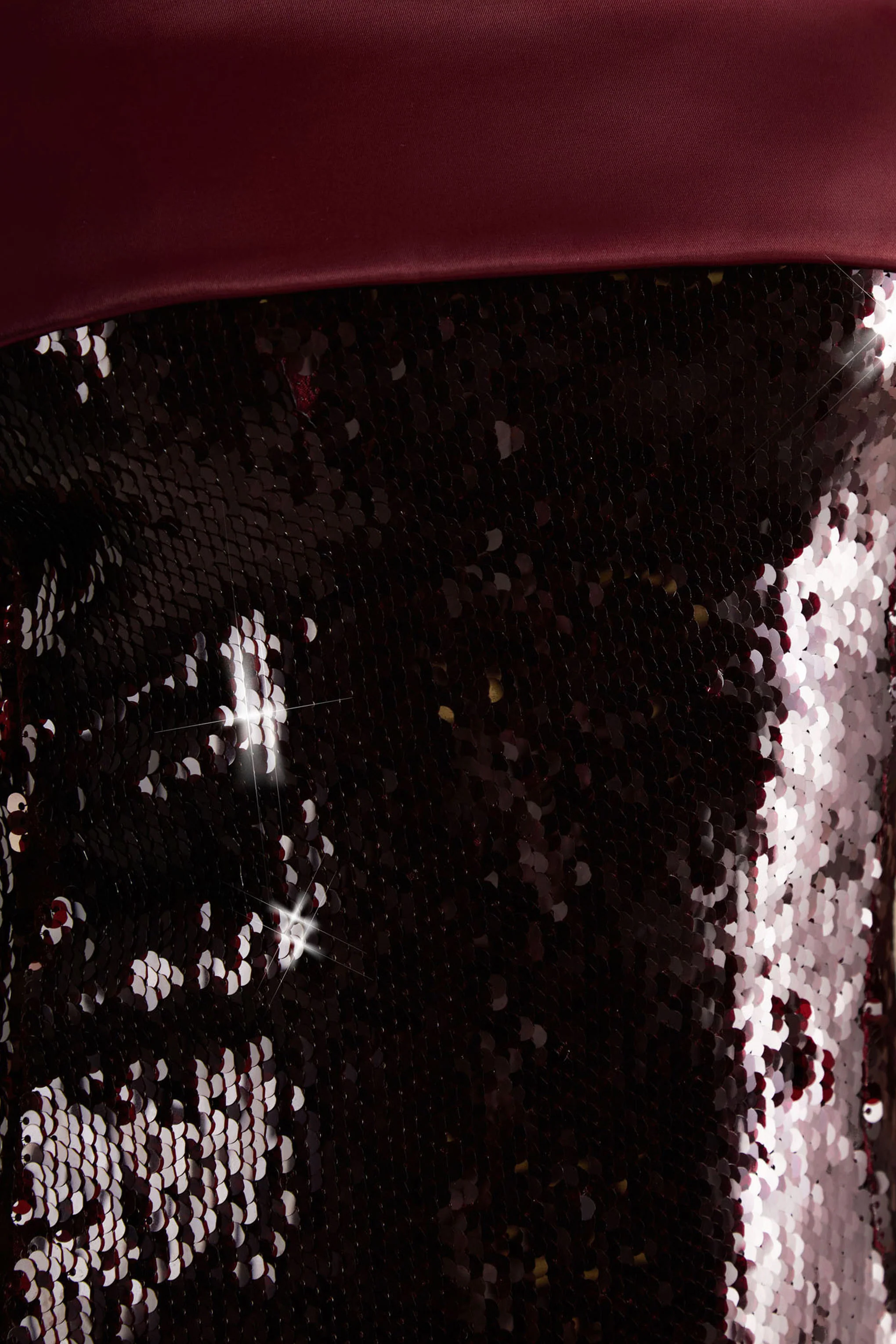 Casandra | Burgundy Sequin Bandeau Mini Dress With Satin Trim