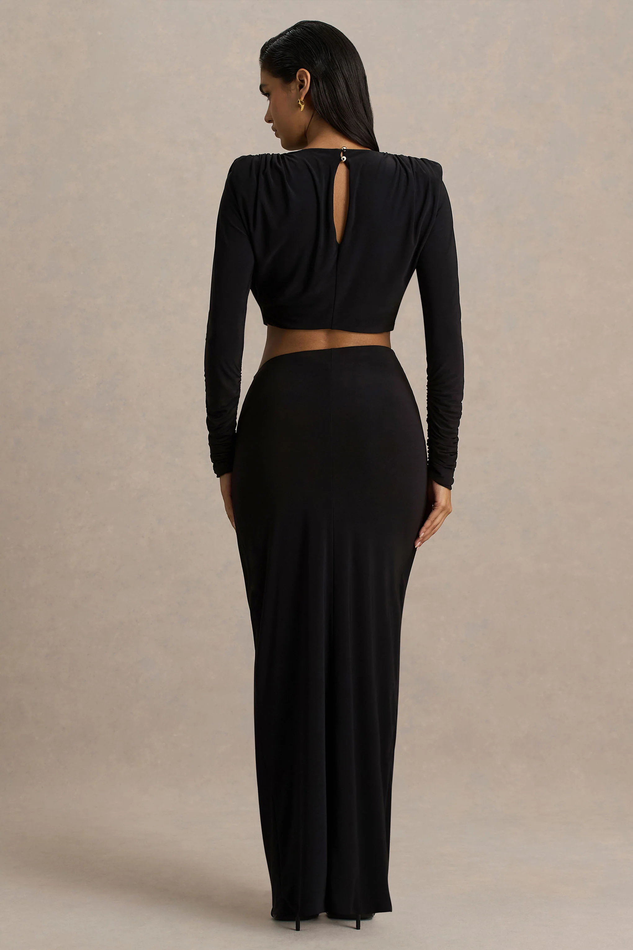 Avaline | Black Wrap Maxi Skirt With Ruched Detailing