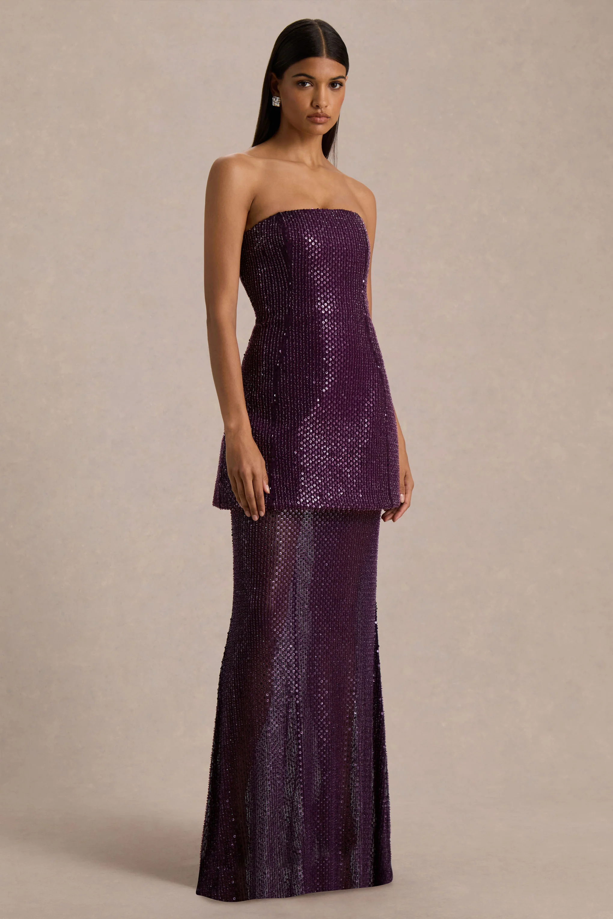 Luciana | Purple Embellished Bandeau Maxi Dress