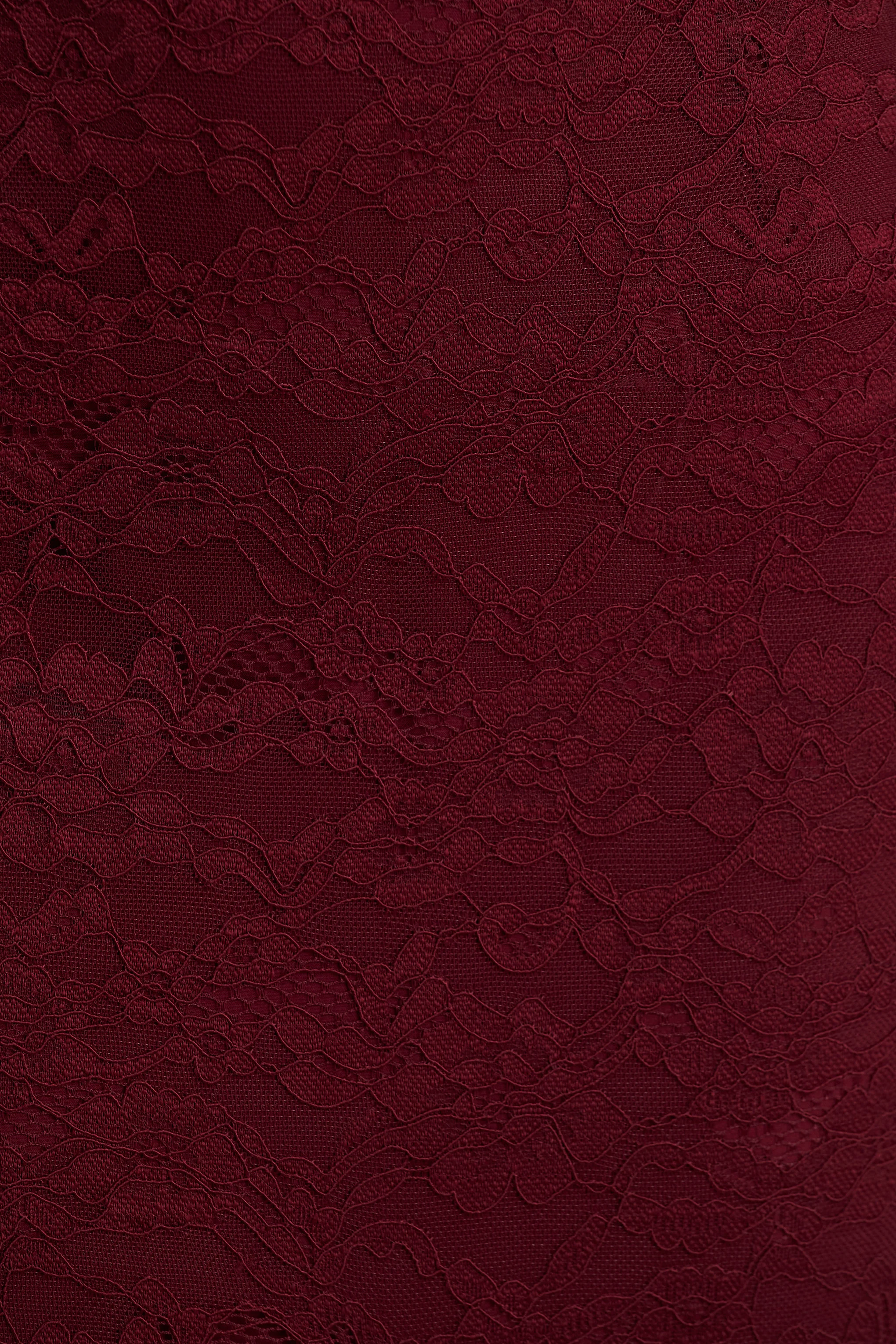 Camilly | Burgundy Lace Plunge-Neck Mermaid Midi Dress