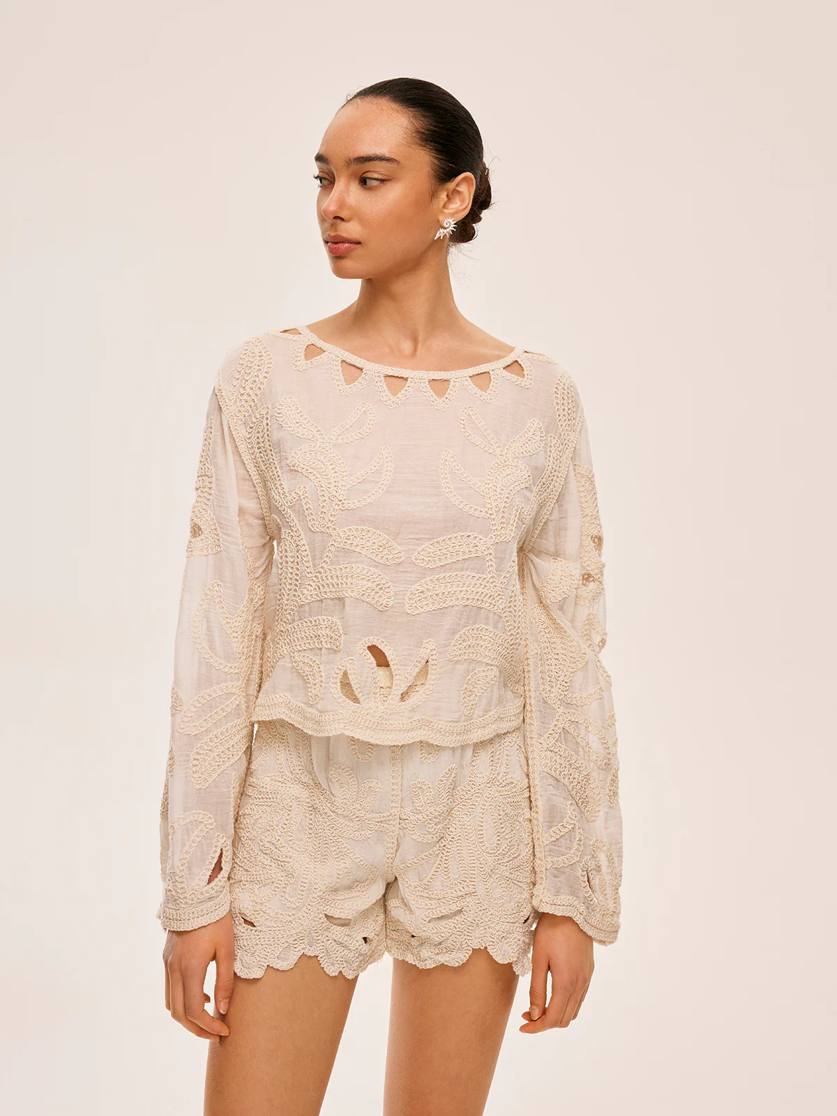 Embroidered Cut-Out Shorts Set