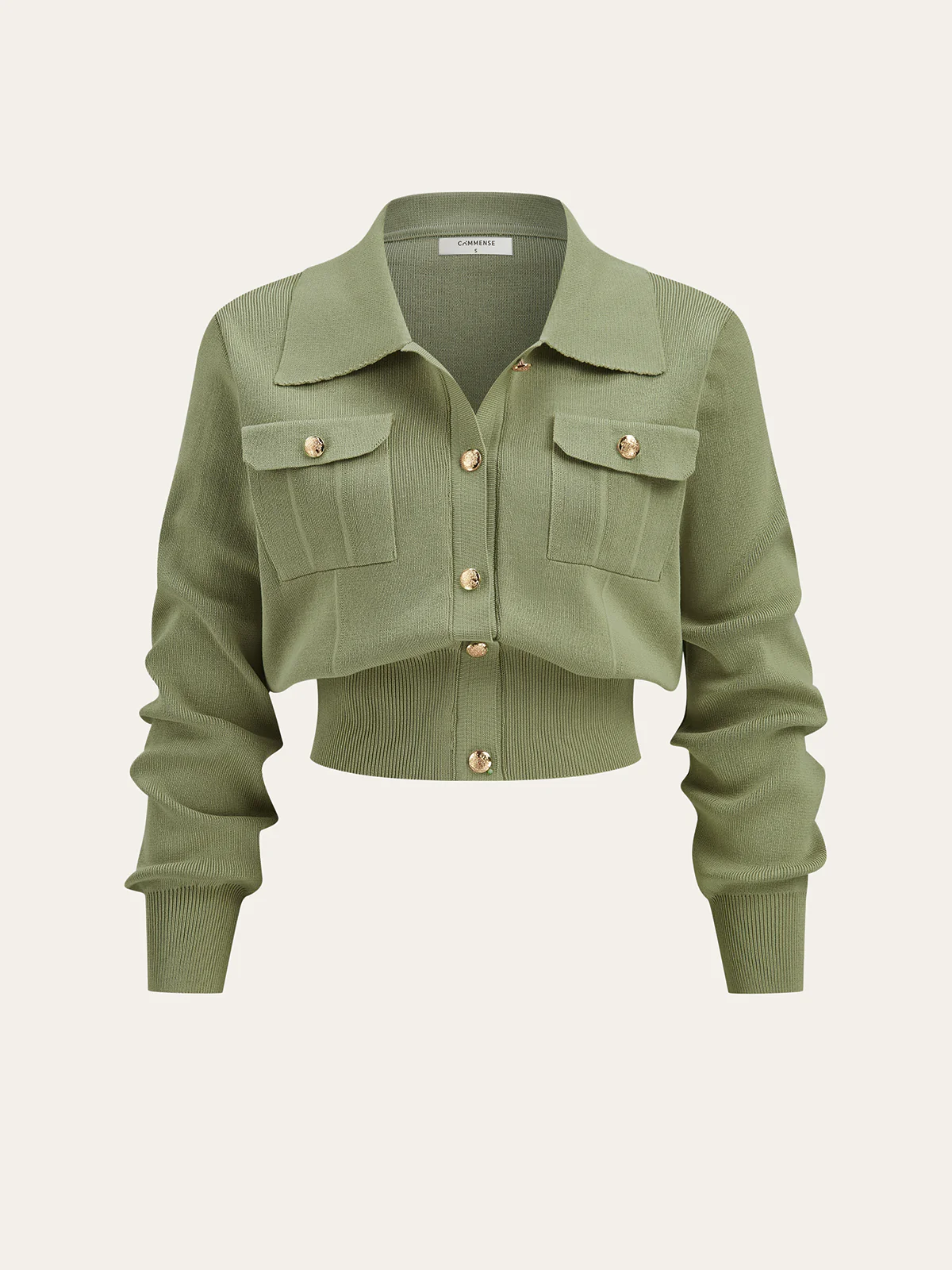 Metal Button Collared Cardigan and Midi Skirt Set