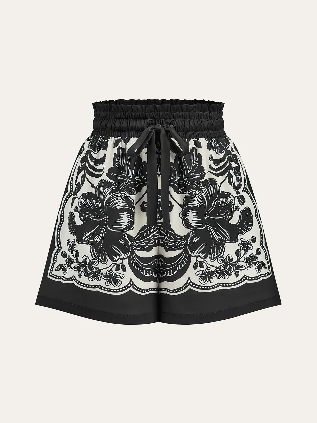 Floral Print Elastic Waistband Shorts