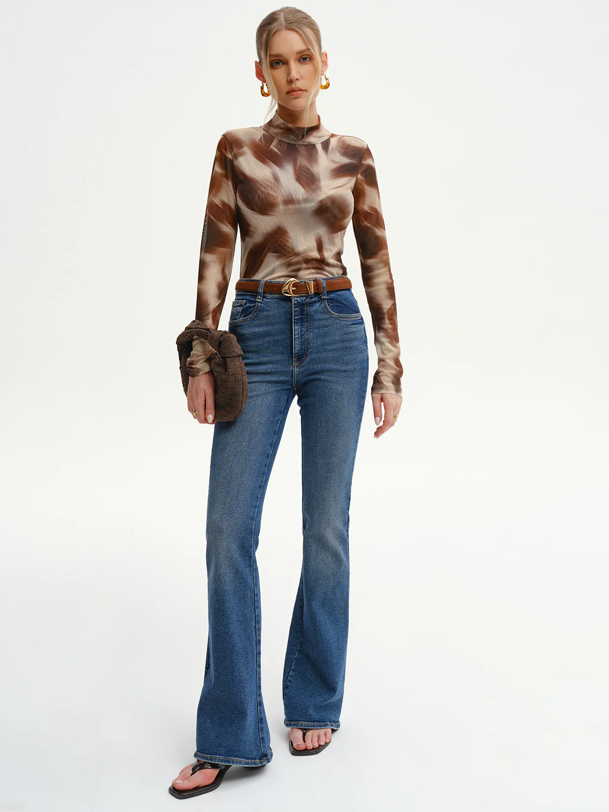 Abstract Print Mesh Long Sleeve T-Shirt