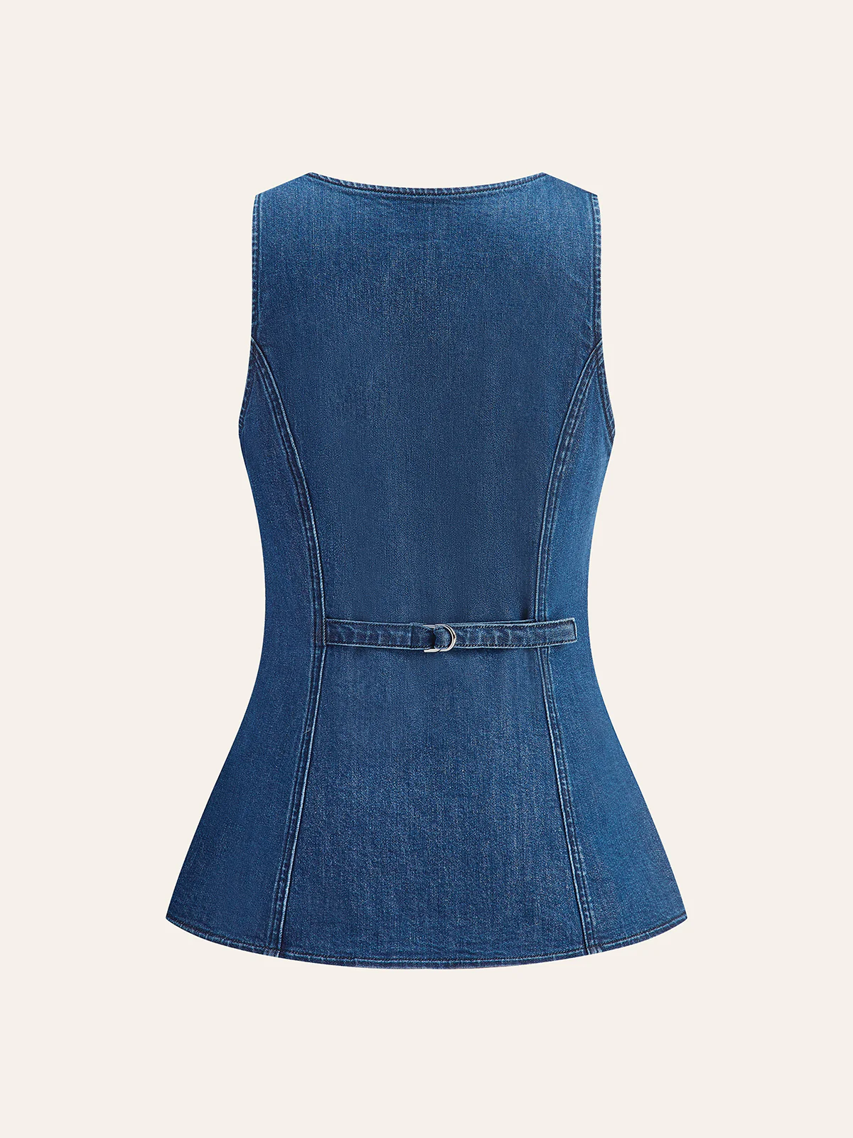 Metal Button Tie-Back Denim V-Neck Shorts Set