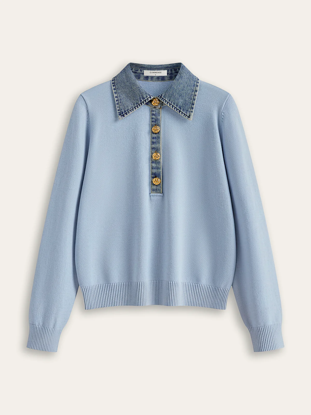 Denim Collar Wool Blend Knit Top
