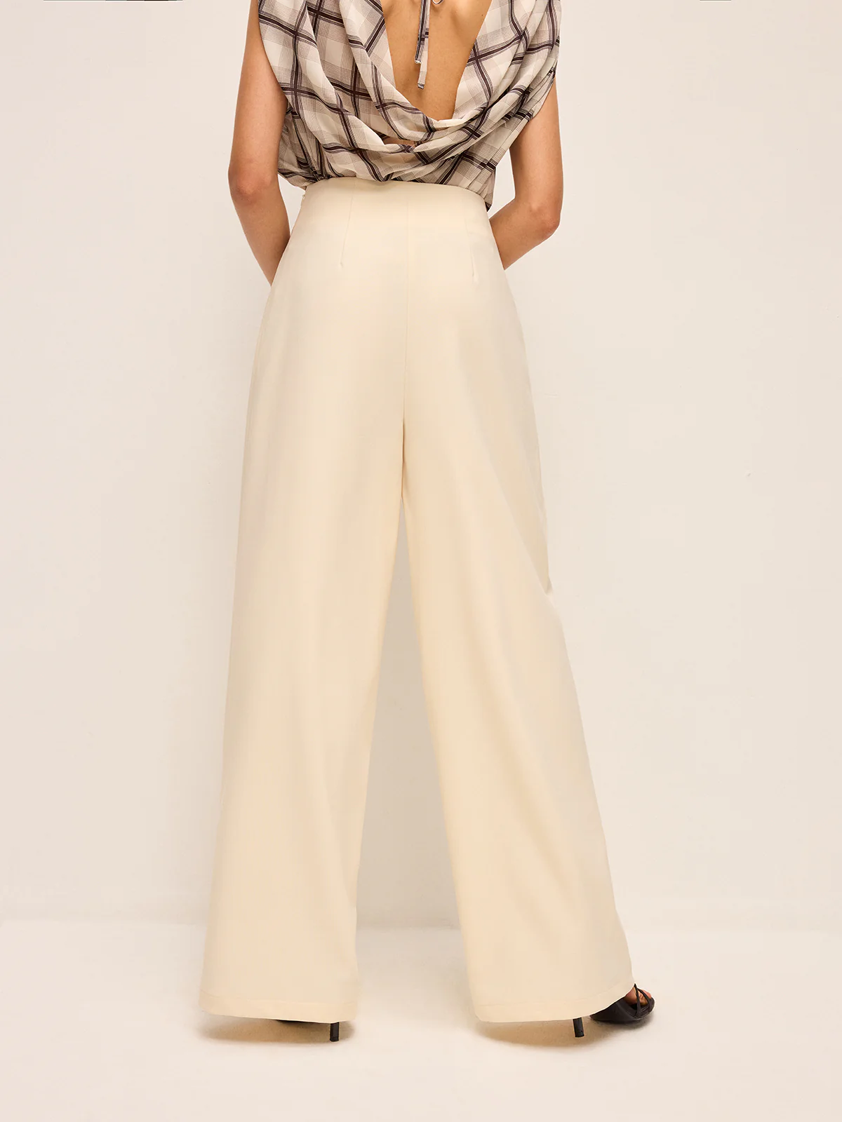 Mid-Waisted Wide-Leg Pants With Belted Detail