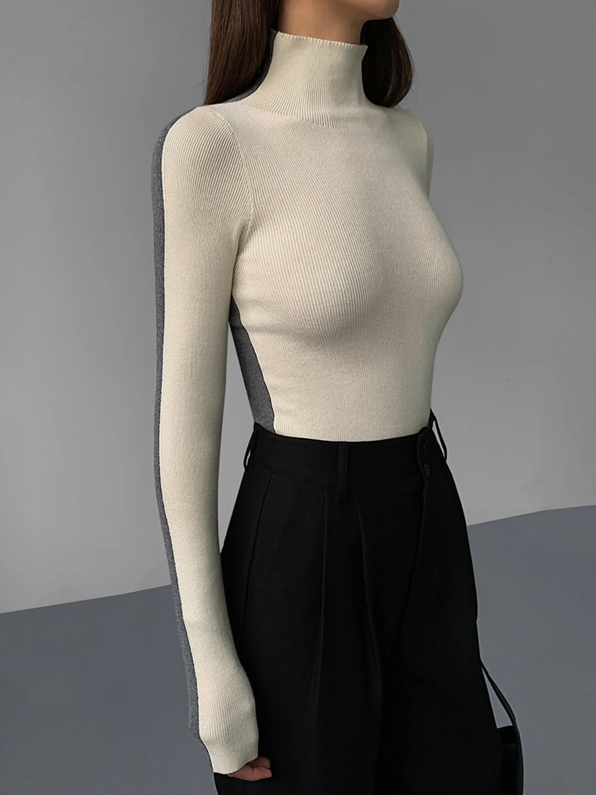 Two Tone Double Sided Long Sleeve Knit Top