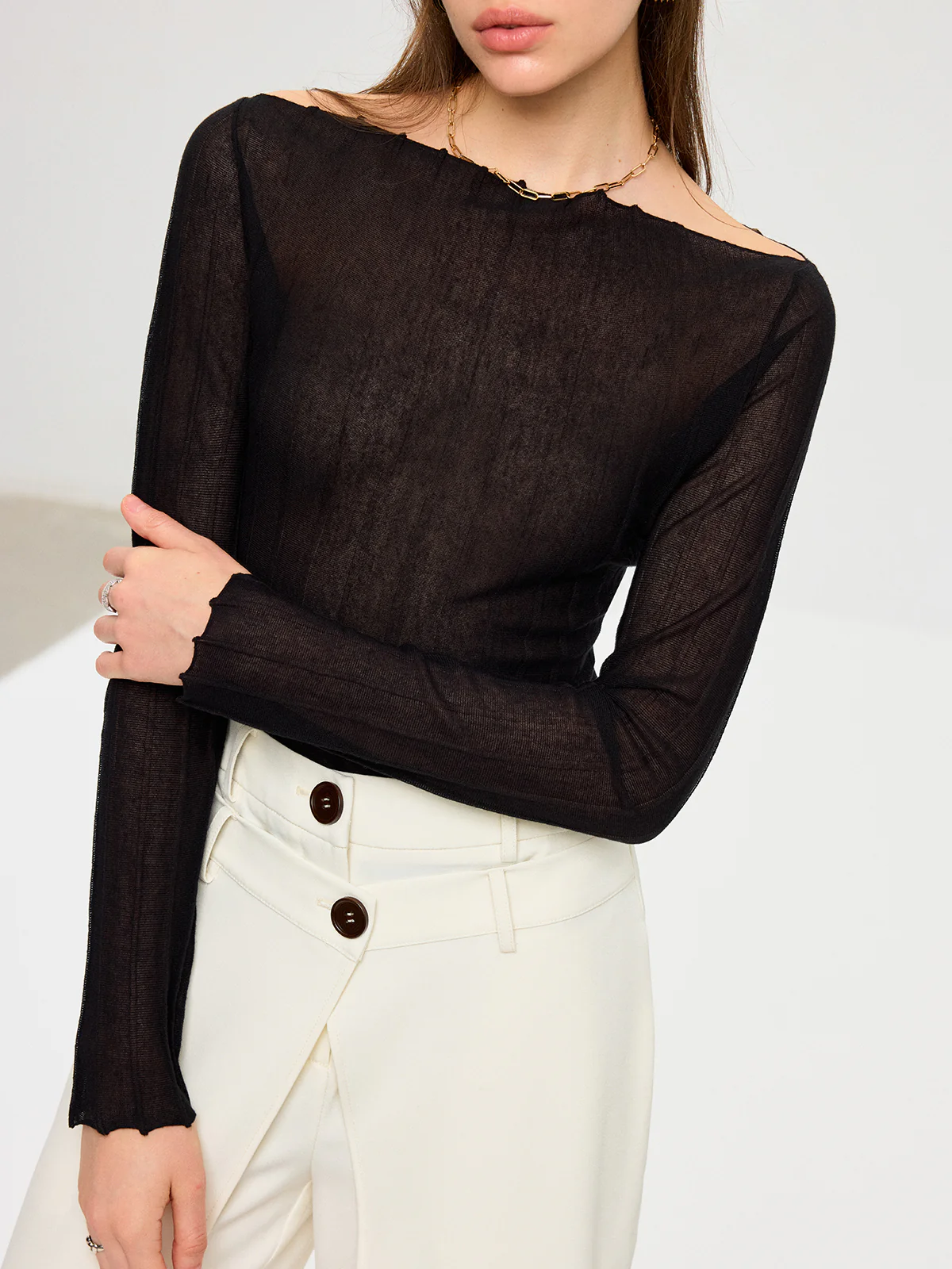 Off-Shoulder Sheer Knit Top