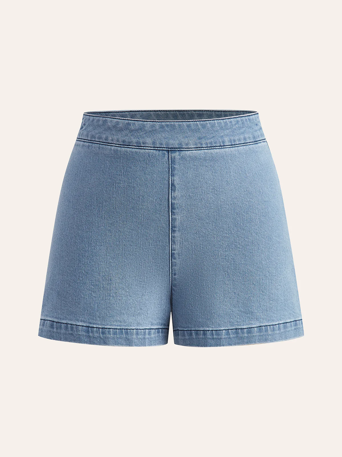 Metal Button Tie-Back Denim V-Neck Shorts Set