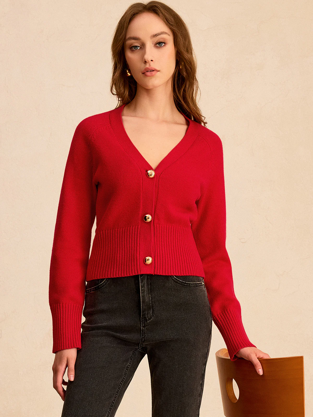 V-Neck Button-Front Knit Cardigan