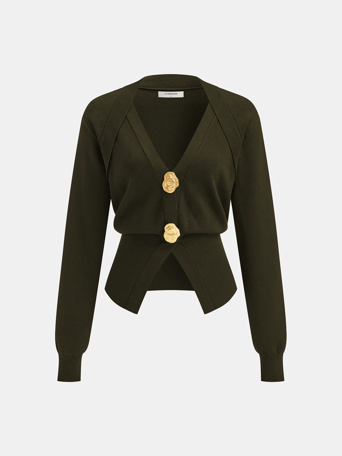 Metal Button V-Neck Knit Cardigan