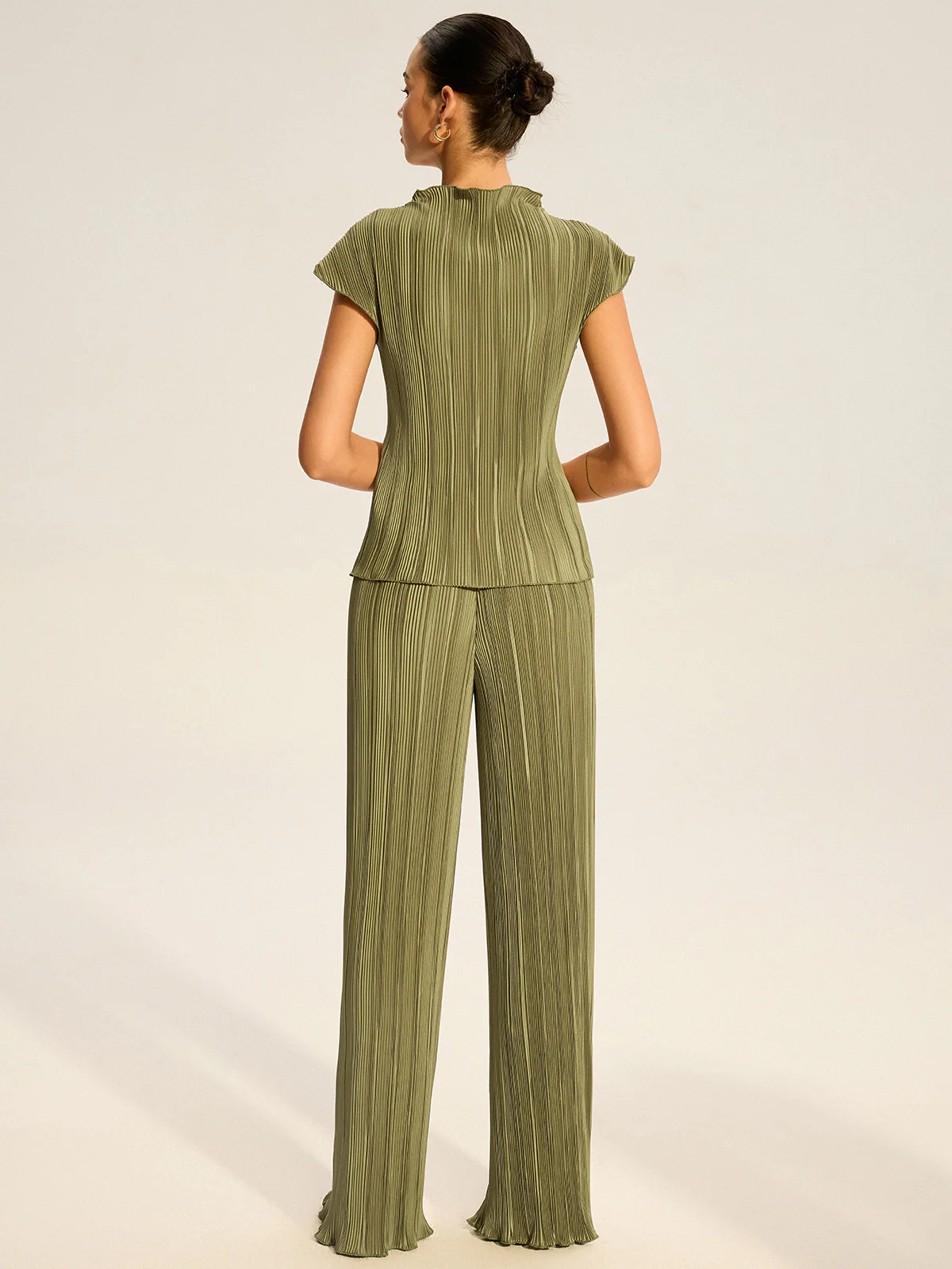 Pleated Top and Wide-Leg Pants Set