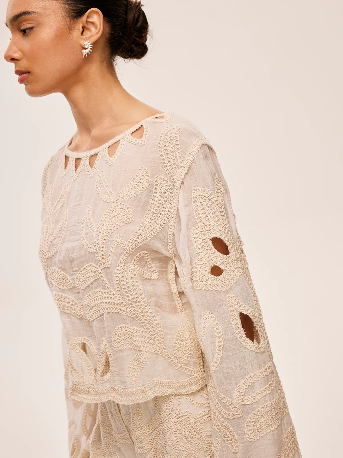 Embroidered Cut-Out Shorts Set