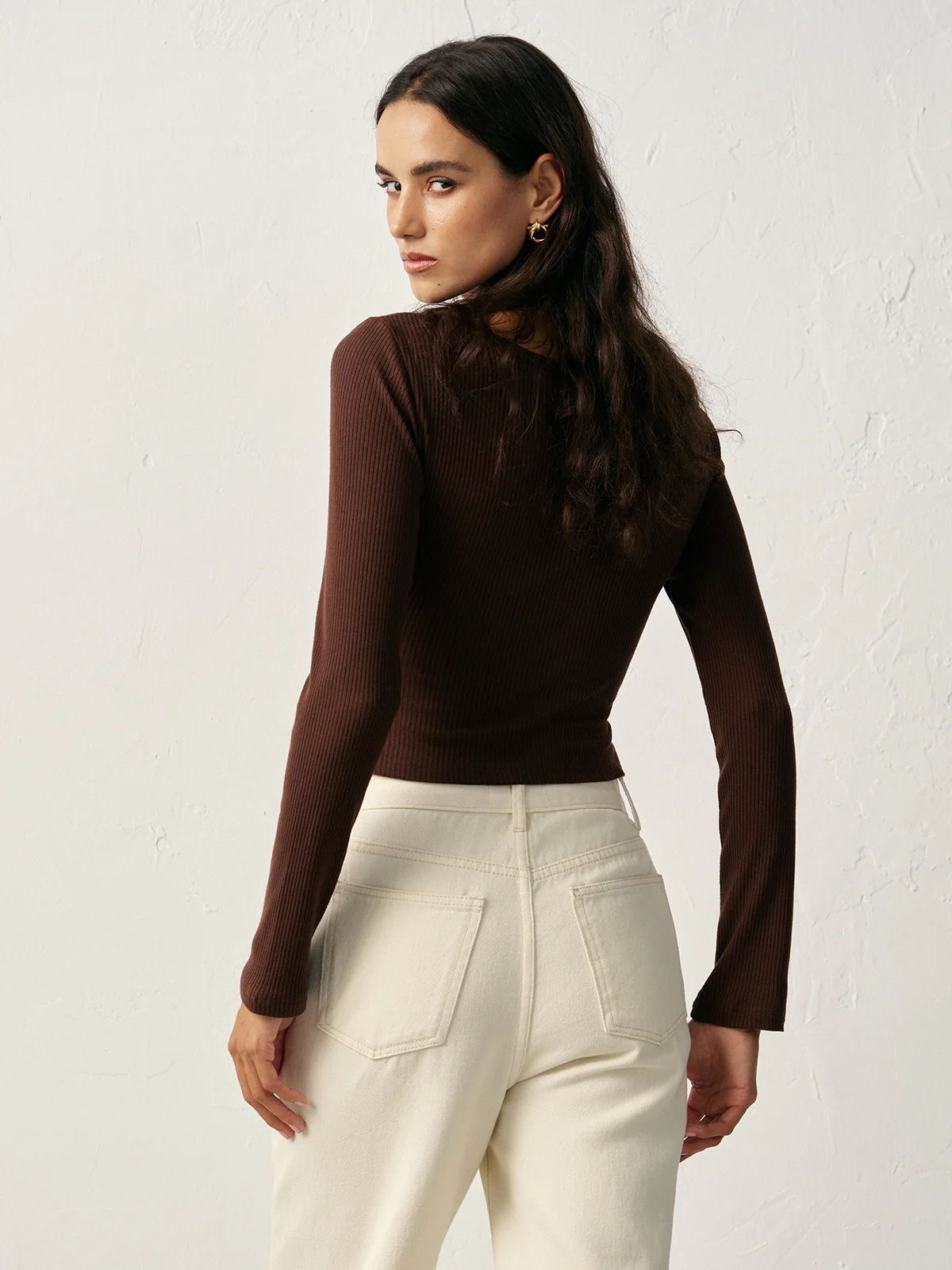 Asymmetric Button Detail Ribbed T-Shirt