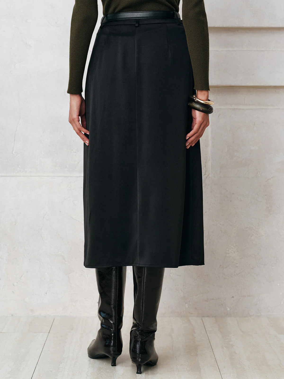 Sheer Slit Midi Skirt without Belt