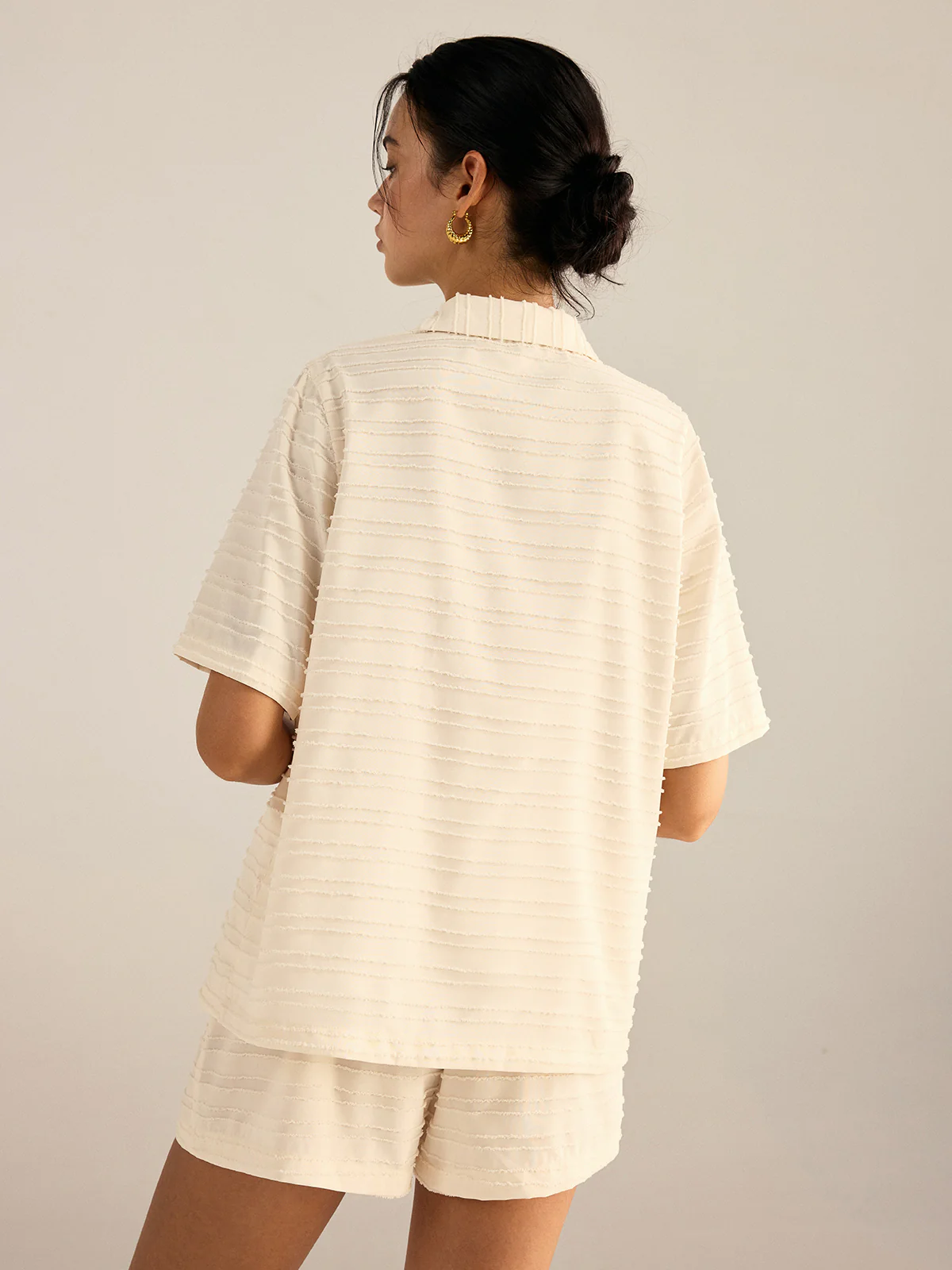 Textured Short-Sleeve Blazer and Shorts Set