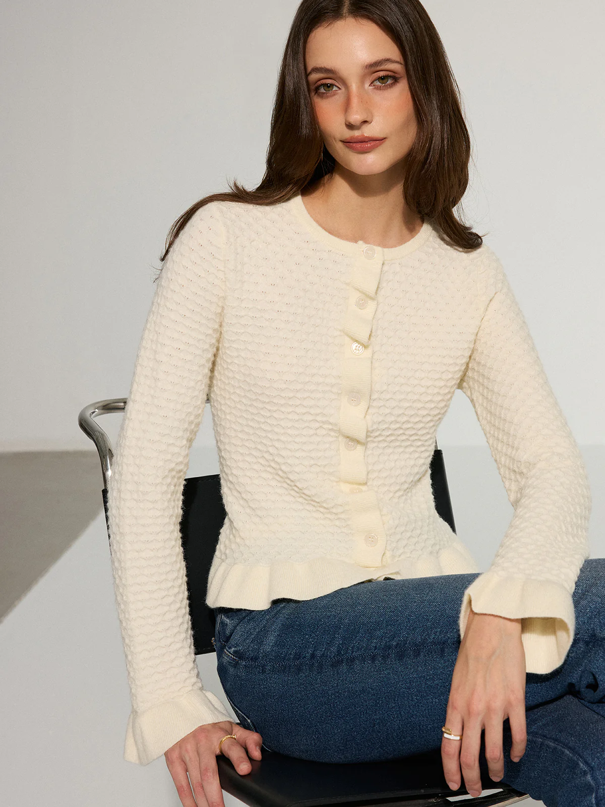 Textured Ruffle Knit Top