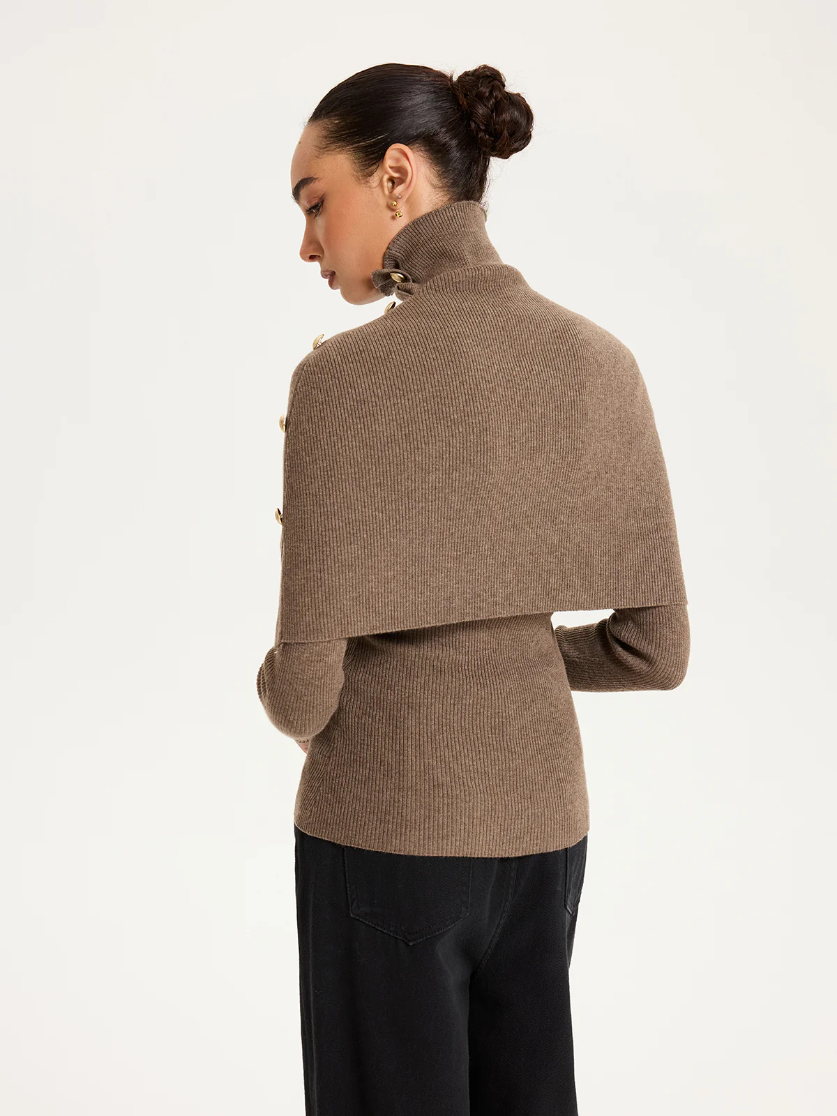 Ribbed Knit Top & Turtleneck Shawl Two-Piece Set