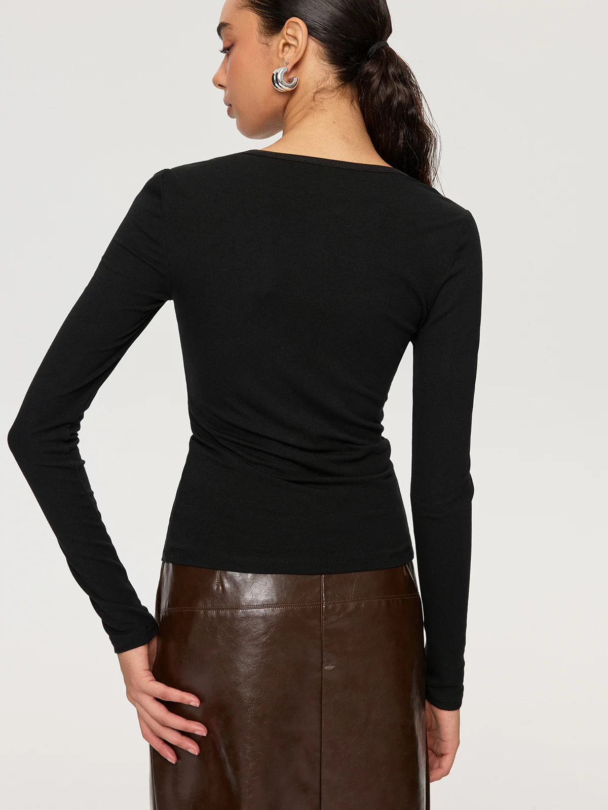 Sheer Panel Long Sleeve T-Shirt