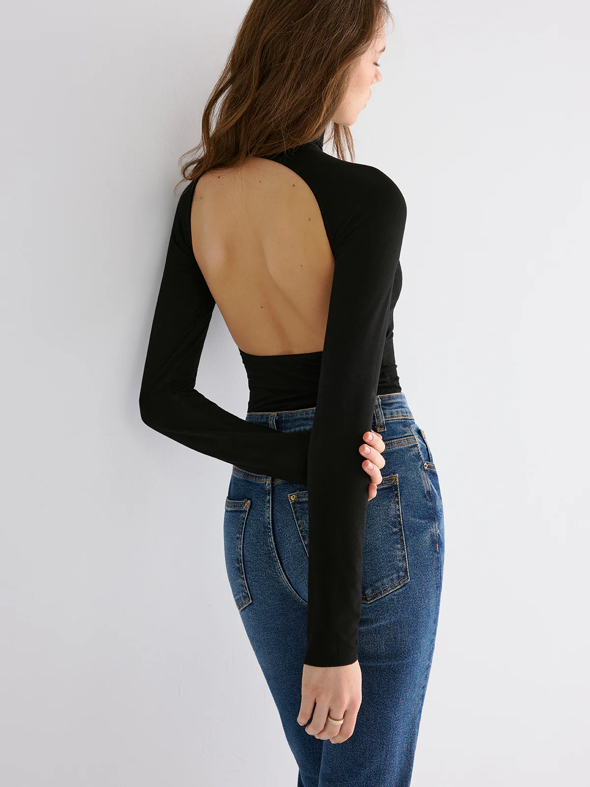 Bra Free Soft Line Open Back Long Sleeve Shirt