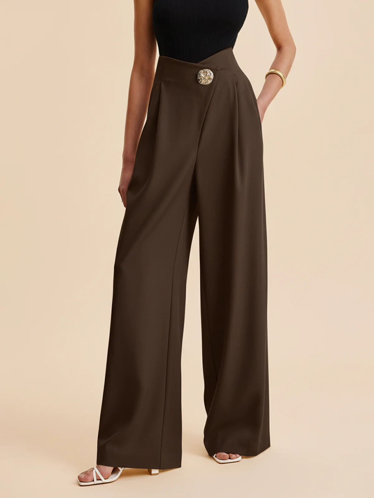 Embellished High-Waist Wide-Leg Pants
